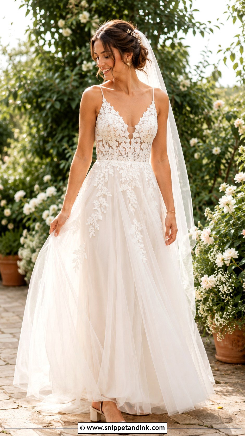 Boho V Neck Lace And Tulle Wedding Dress - Snippet and Ink - 20 Lace and Tulle Wedding Dress Ideas
