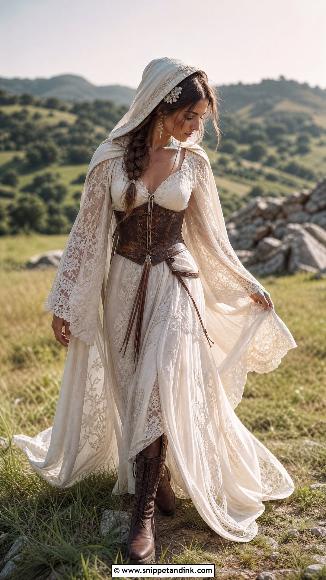 Boho Warrior Wedding Dress With Leather Corset - Snippet and Ink - 20 Warrior Wedding Dress Ideas
