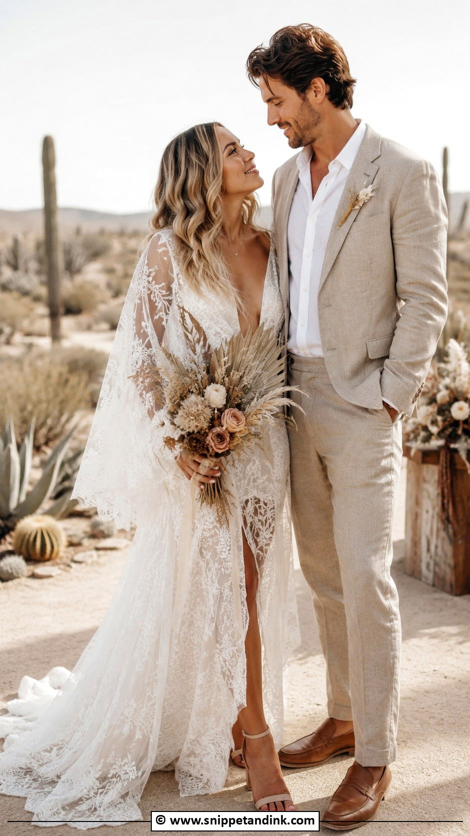 Boho Wedding Dress And Linen Suit - Snippet and Ink - 30 Couple Wedding Dress Ideas