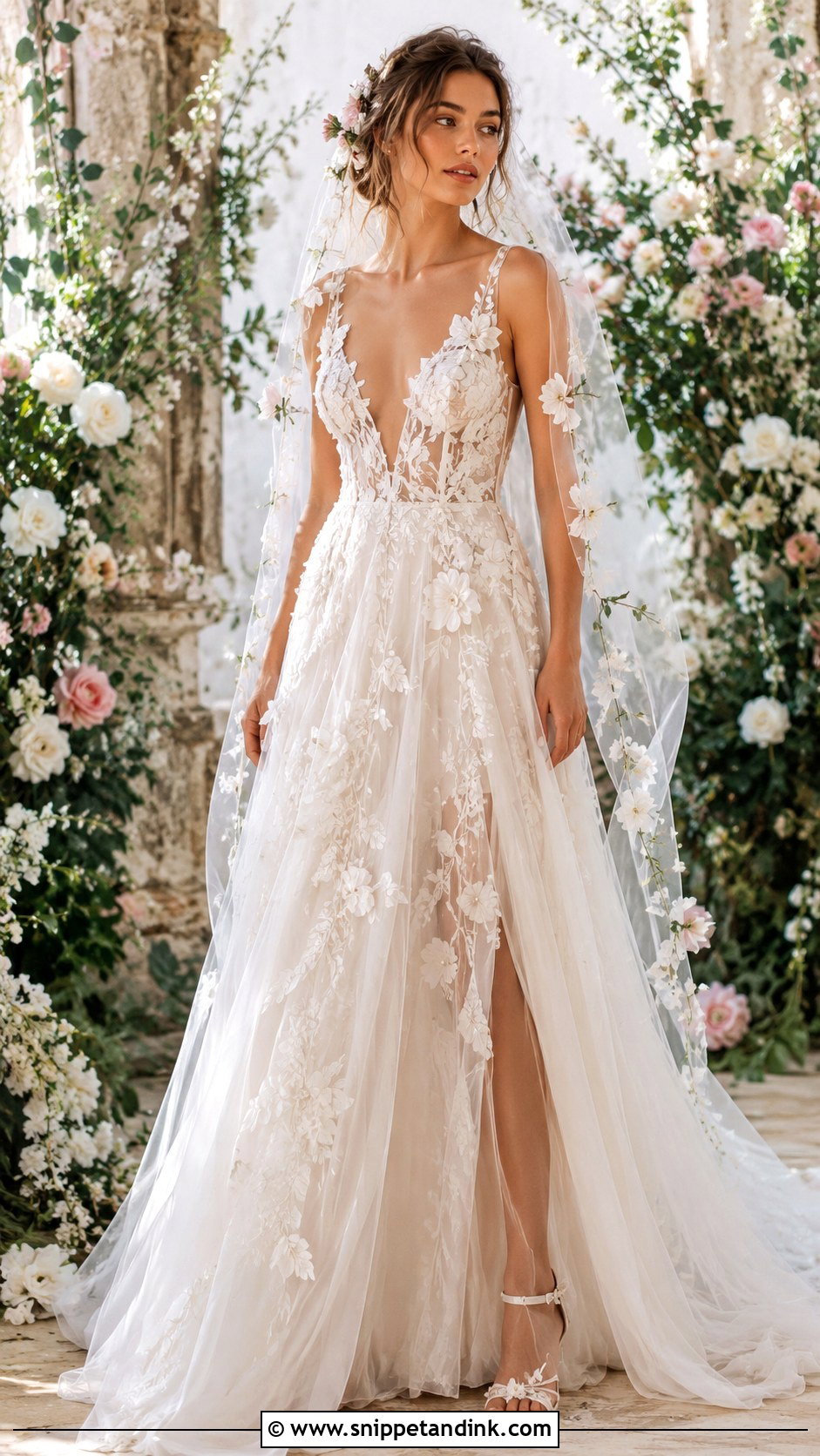 Boho Wedding Dress With 3D Flowers - Snippet and Ink - 25 Boho Romantic Wedding Dress Ideas