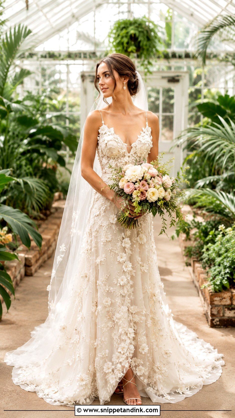Boho Wedding Dress With 3D Flowers - Snippet and Ink - 25 Boho Style Wedding Dress Ideas