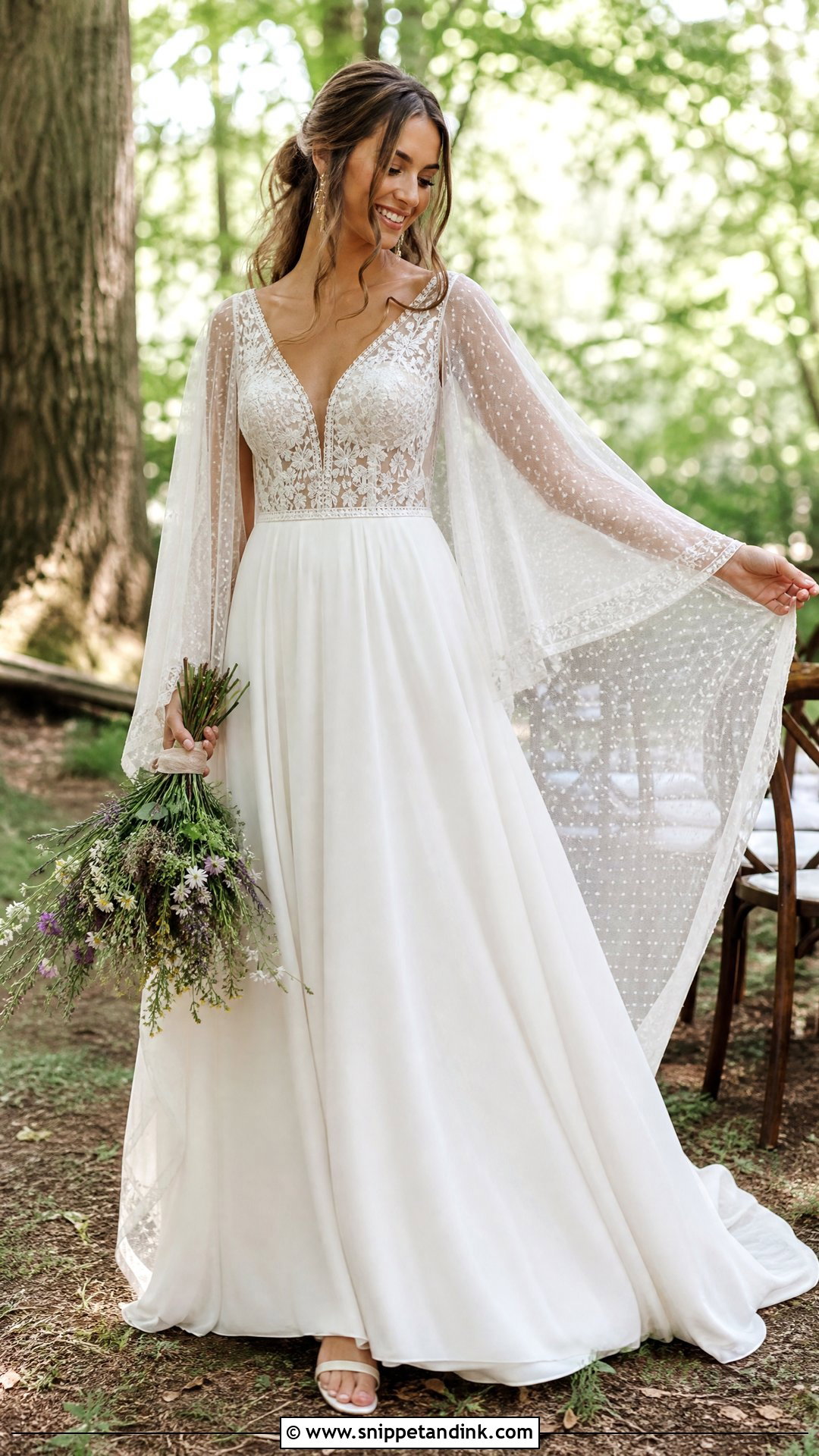 Boho Wedding Dress With Bell Cape Sleeves - Snippet and Ink - 20 Wedding Dress with Cape Sleeves