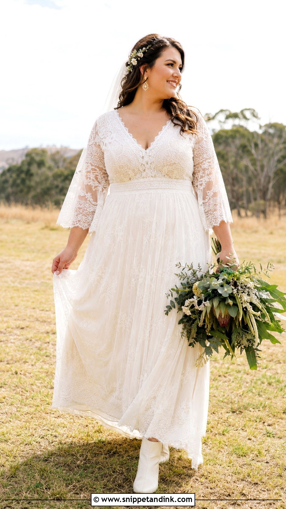 Boho Wedding Dress With Bell Sleeves - Snippet and Ink - 20 Midsize Bride Wedding Dress Ideas