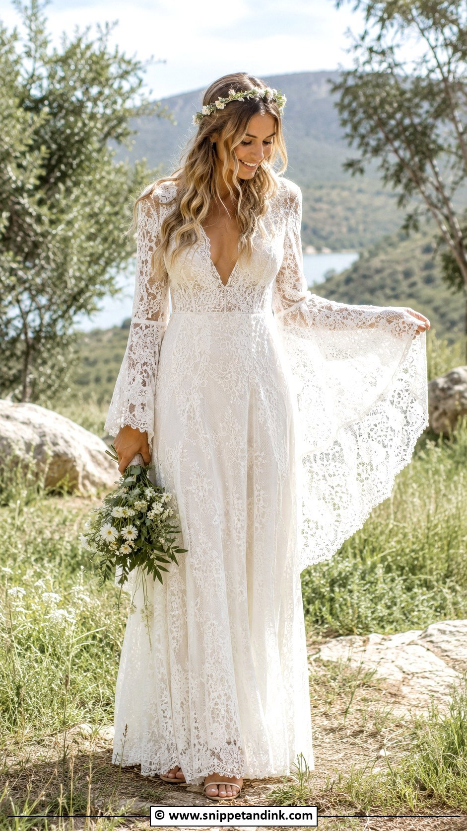 Boho Wedding Dress With Bell Sleeves - Snippet and Ink - 35 Wedding Dress with Sleeves