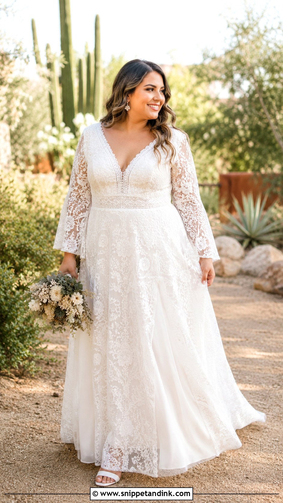 Boho Wedding Dress With Bell Sleeves - Snippet and Ink - 30 Midsize Wedding Dress Ideas
