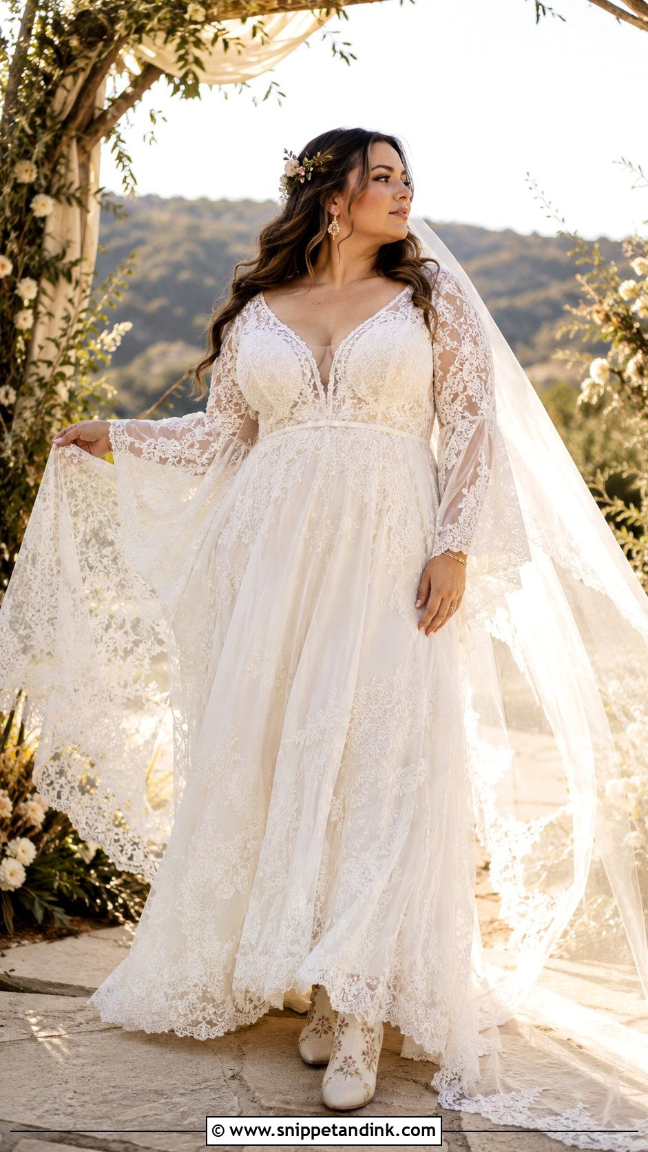Boho Wedding Dress With Bell Sleeves - Snippet and Ink - 20 Plus Wedding Dresses