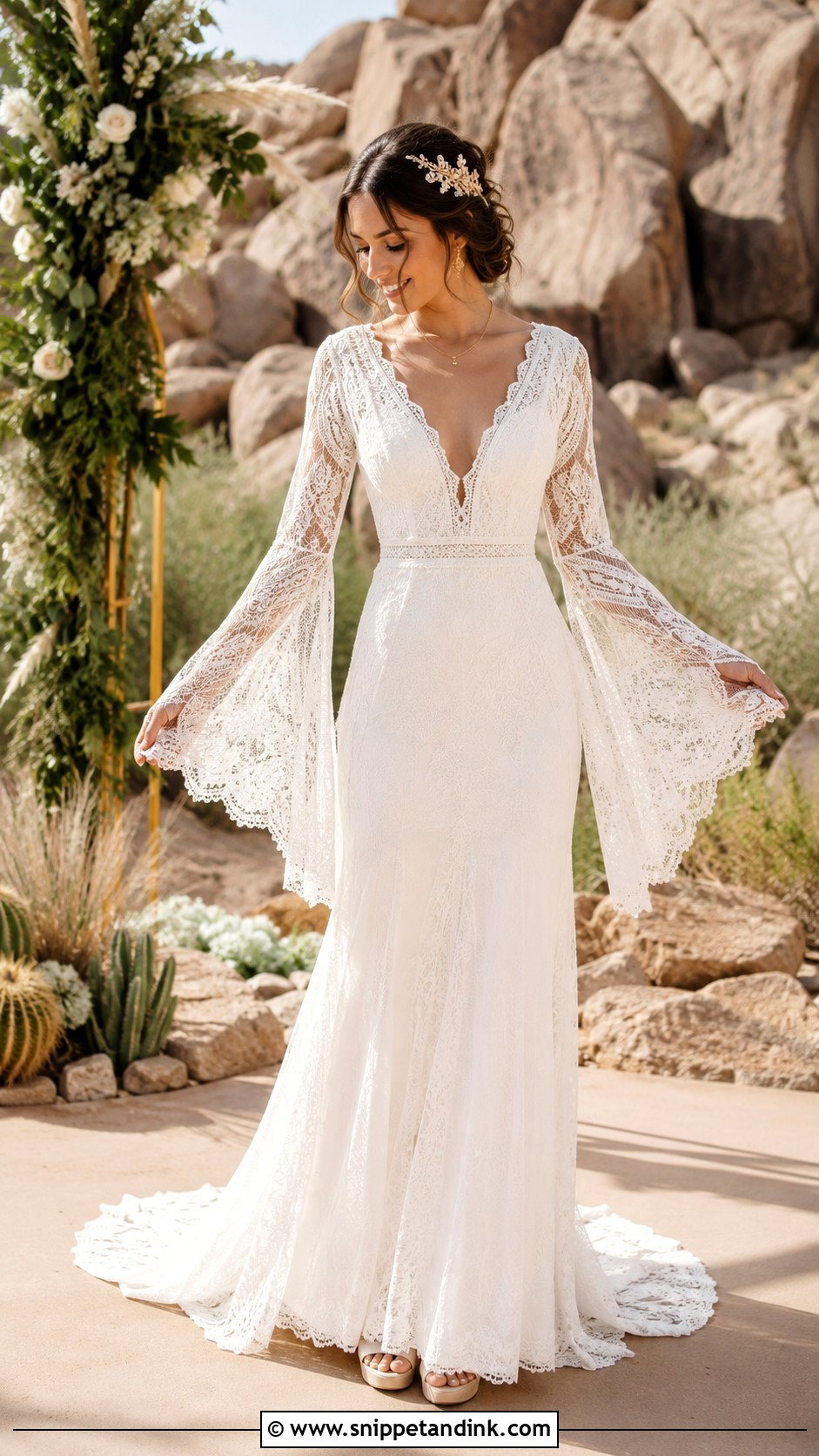 Boho Wedding Dress With Bell Sleeves - Snippet and Ink - 20 Bohem Wedding Dress Ideas