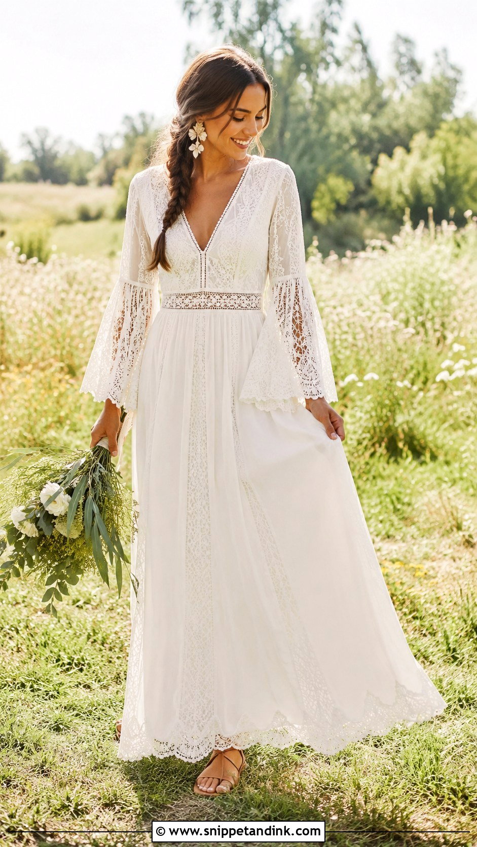 Boho Wedding Dress With Bell Sleeves - Snippet and Ink - 20 Comfortable Wedding Dress Ideas