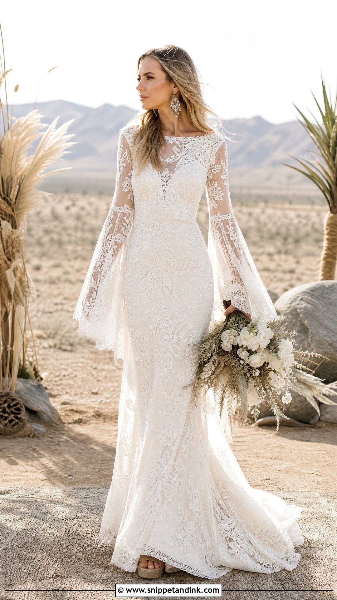 Boho Wedding Dress With Bell Sleeves - Snippet and Ink - 20 Hobo Wedding Dress Ideas
