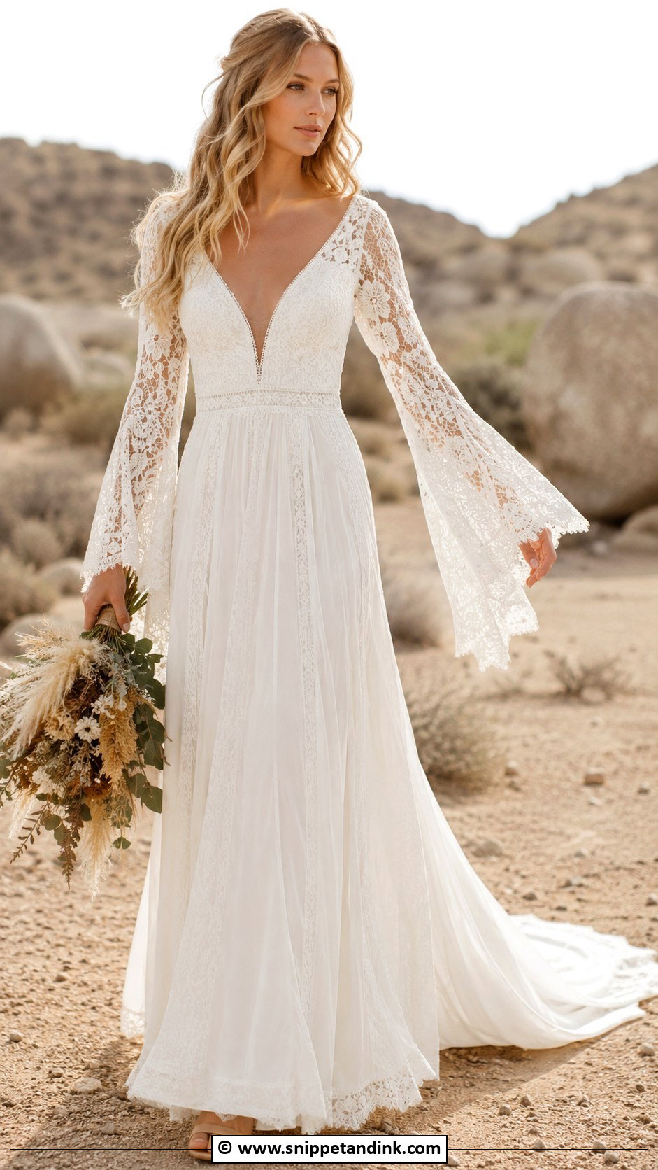 Boho Wedding Dress With Bell Sleeves - Snippet and Ink - 25 Boho Chic Wedding Dress Ideas