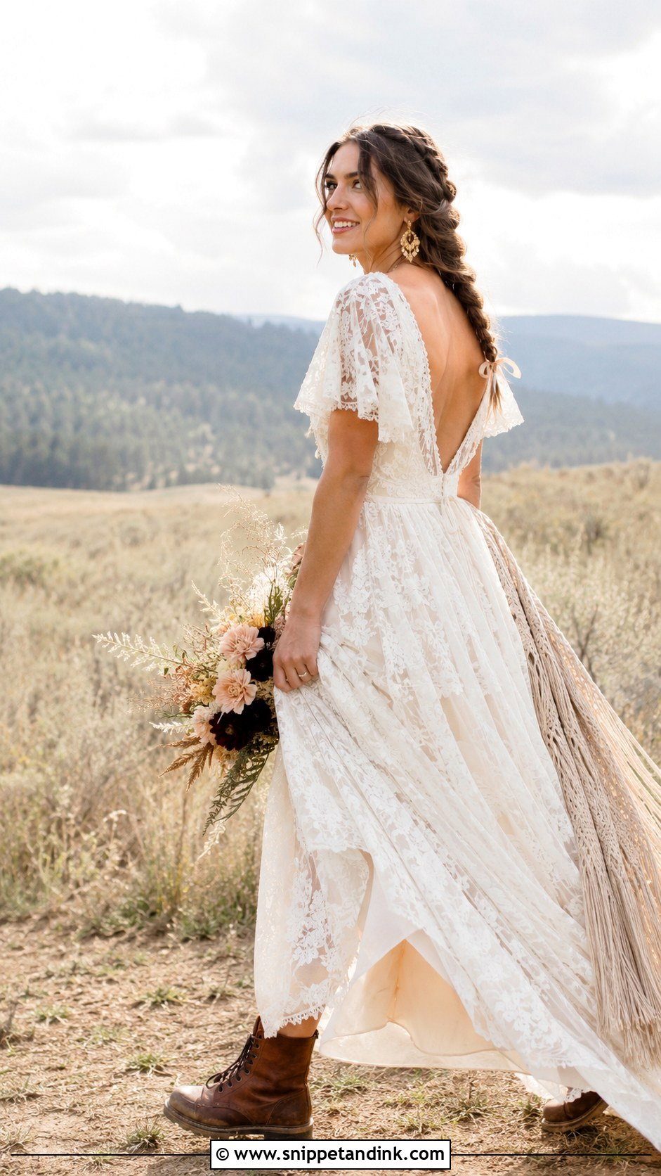 Boho Wedding Dress With Brown Doc Martens - Snippet and Ink - 20 Doc Martens Wedding Ideas