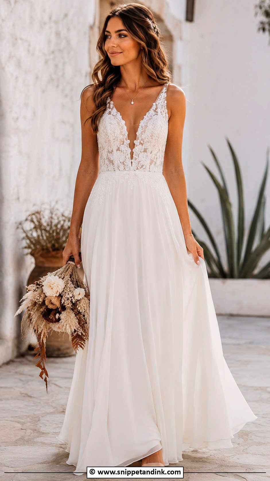 Boho Wedding Dress With Deep V Neck - Snippet and Ink - 30 Boho Wedding Dresses
