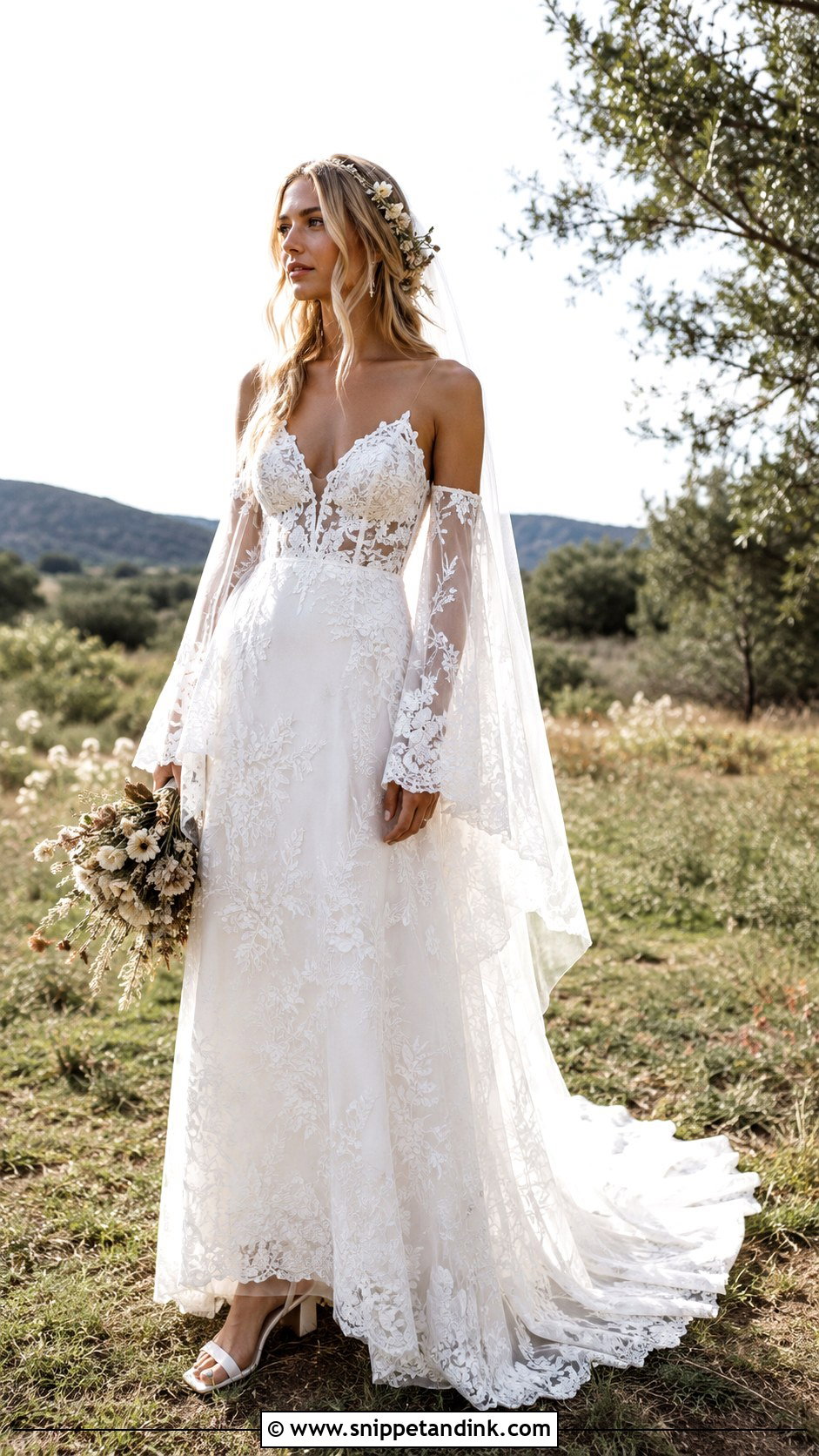 Boho Wedding Dress With Detachable Bell Sleeves - Snippet and Ink - 20 Wedding Dress with Detachable Sleeves