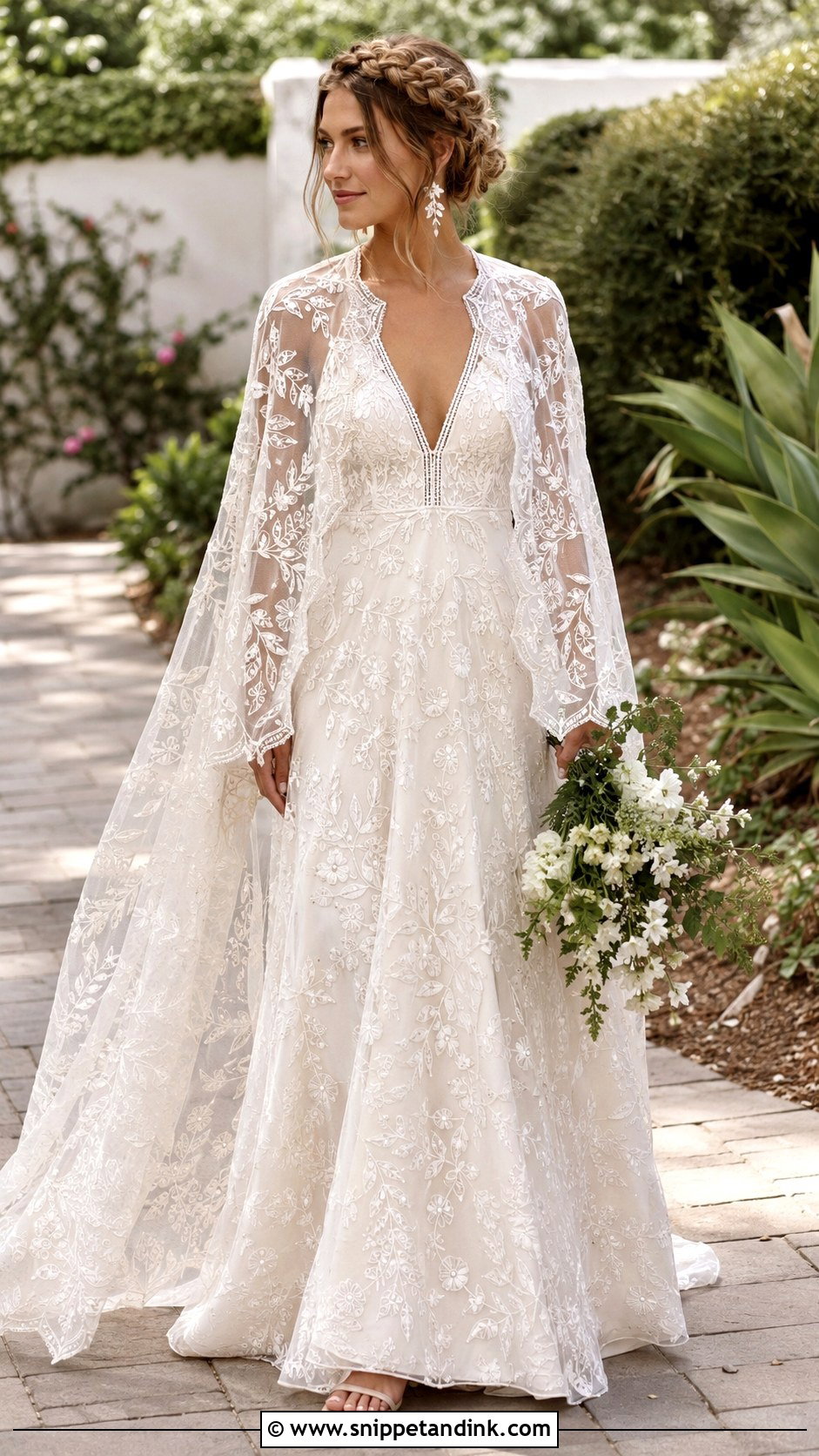 Boho Wedding Dress With Detachable Lace Cape - Snippet and Ink - 20 Detachable Cape Wedding Dress Ideas