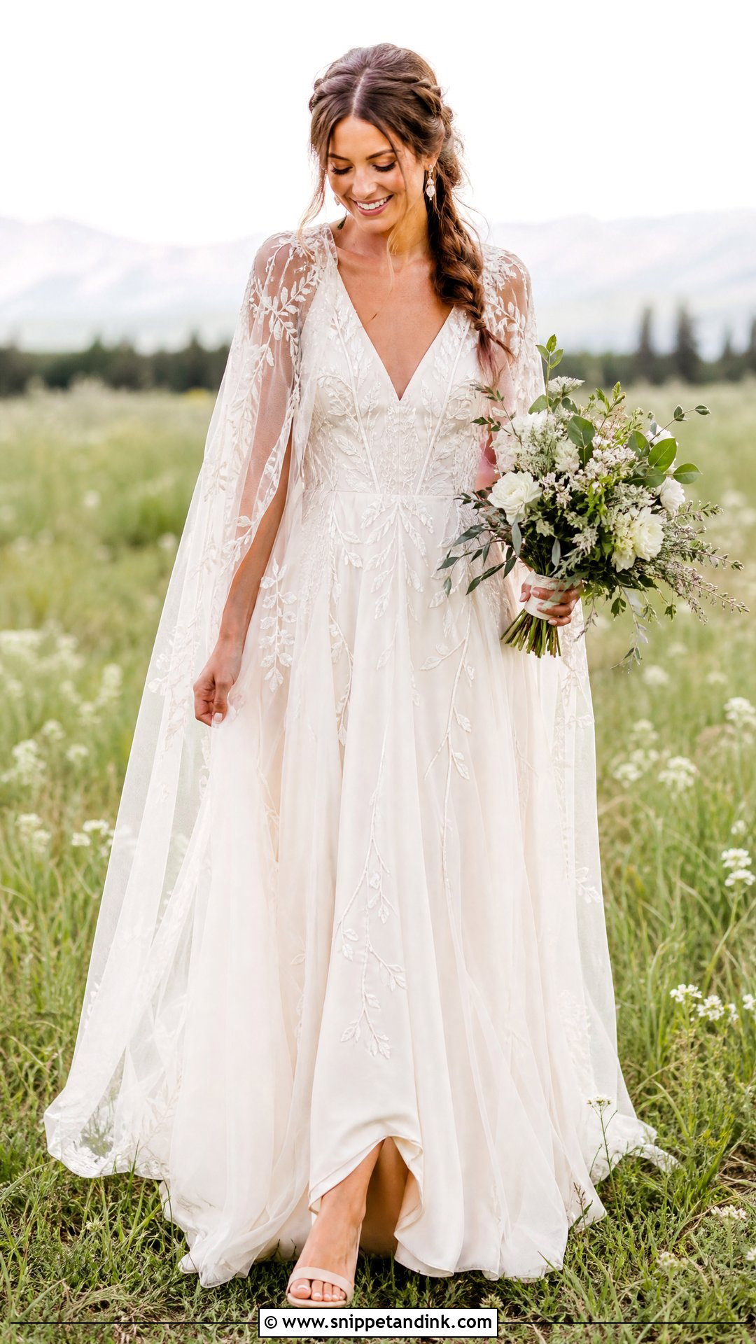 Boho Wedding Dress With Embroidered Cape - Snippet and Ink - 20 Wedding Dress with a Cape Ideas