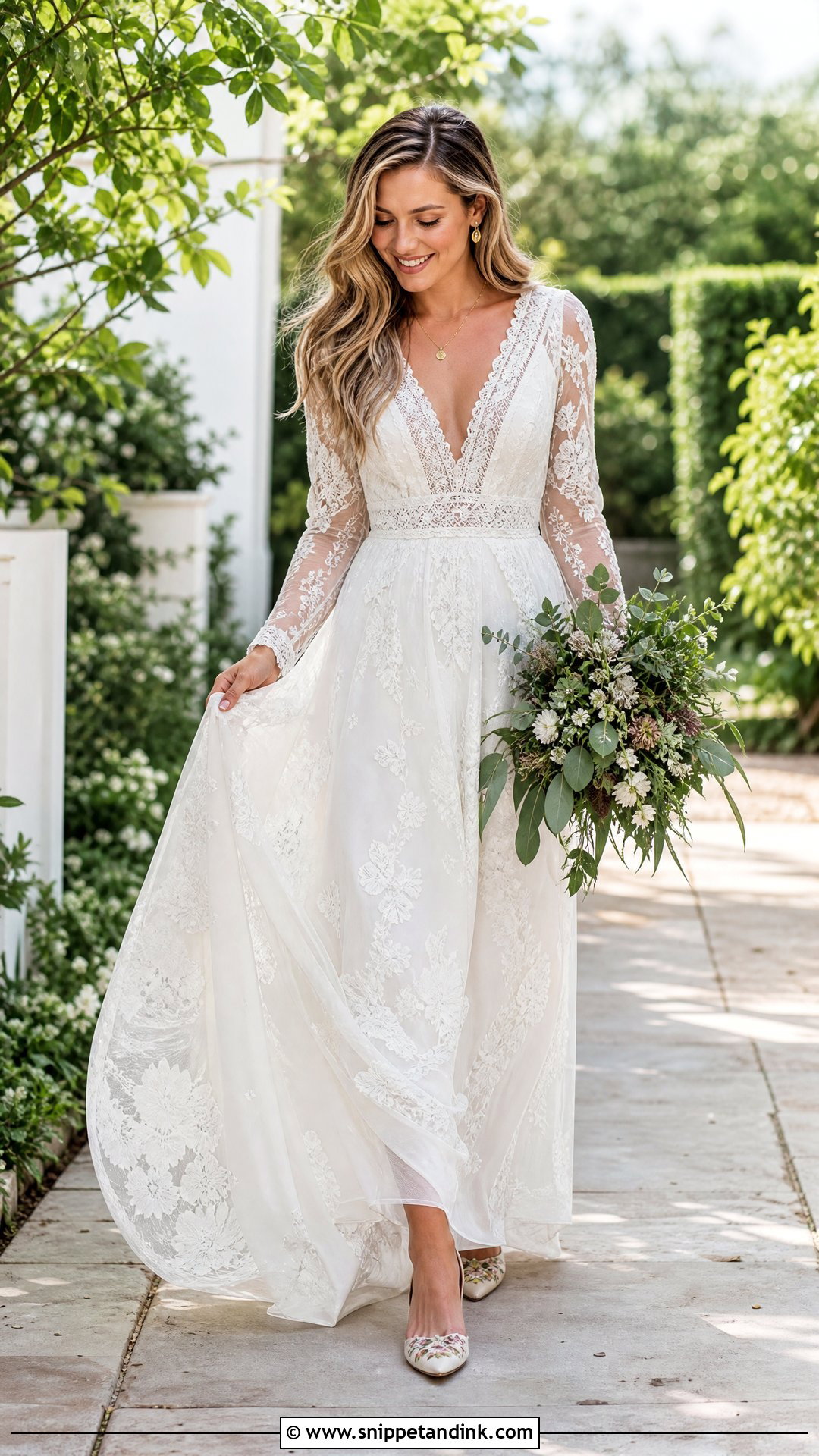 Boho Wedding Dress With Embroidered Flats - Snippet and Ink - 25 Wedding Footwear Ideas