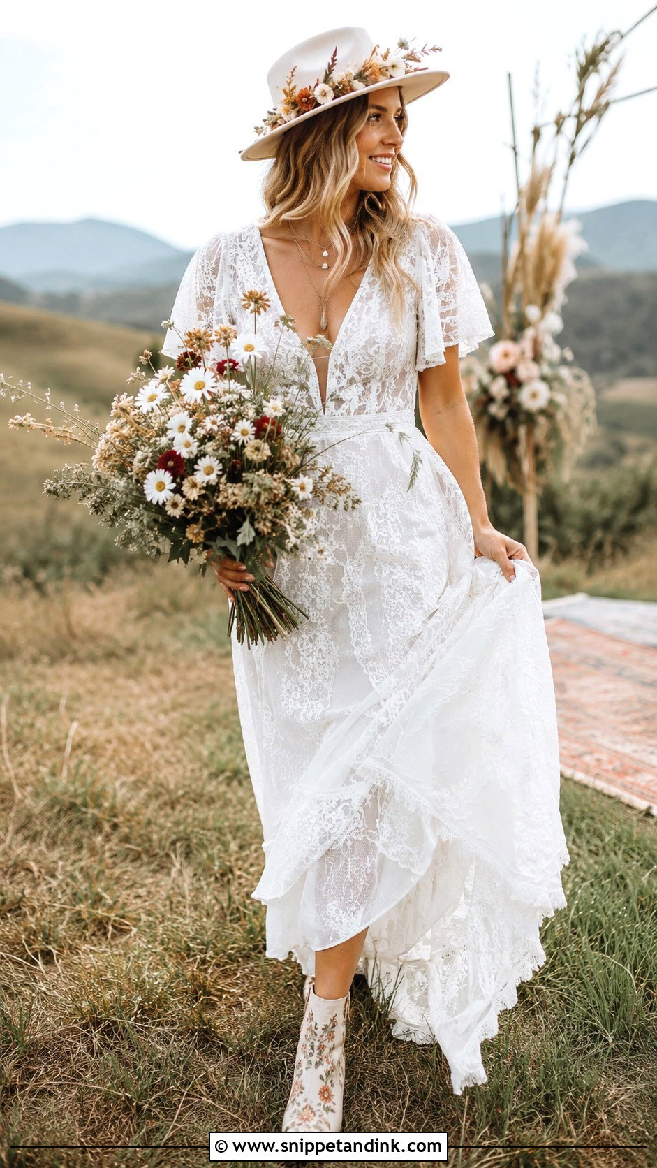 Boho Wedding Dress With Felt Hat - Snippet and Ink - 20 Wedding Dress with Hat Ideas