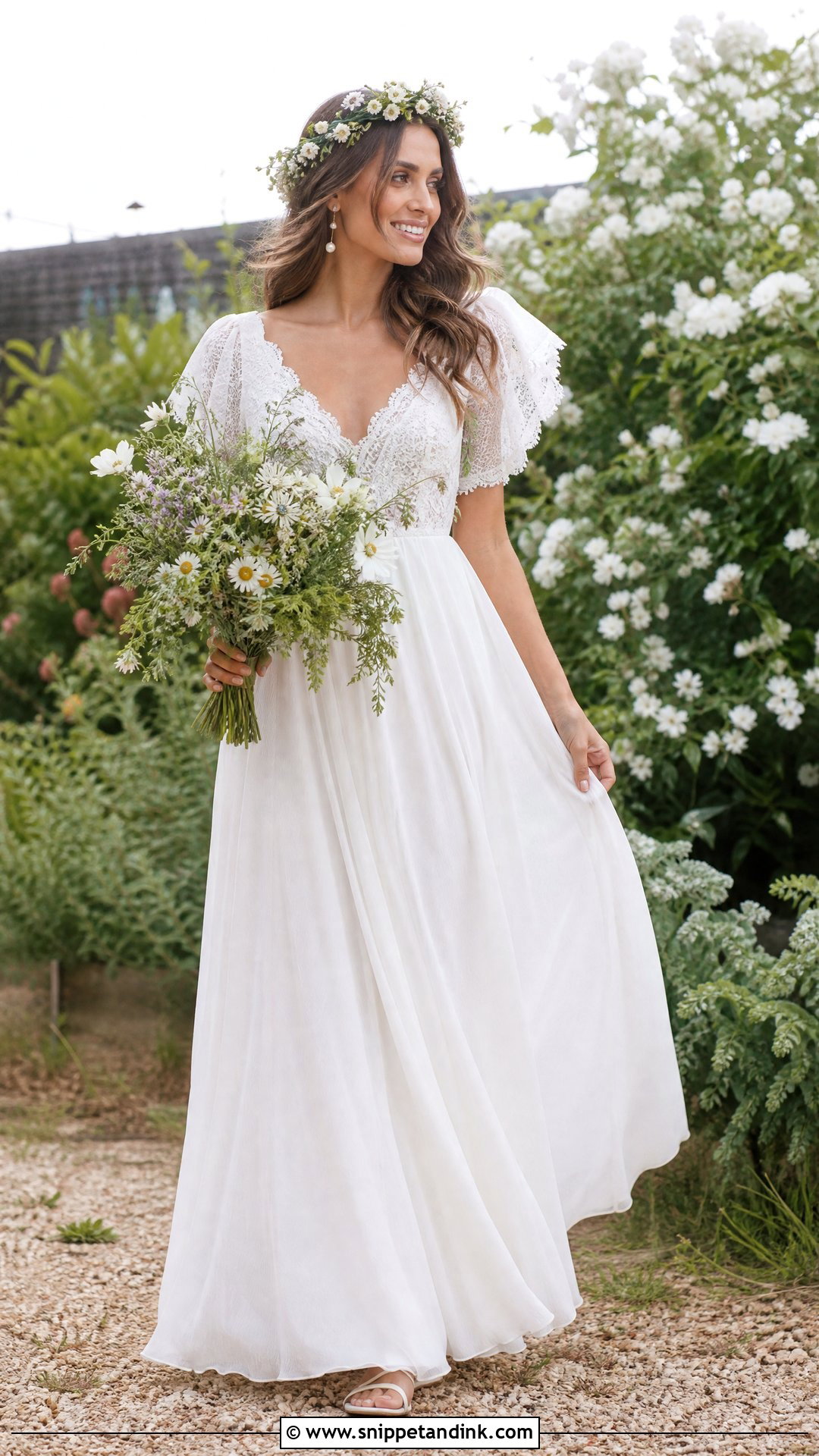 Boho Wedding Dress With Floral Crown - Snippet and Ink - 20 Wedding Dress with Crown Ideas