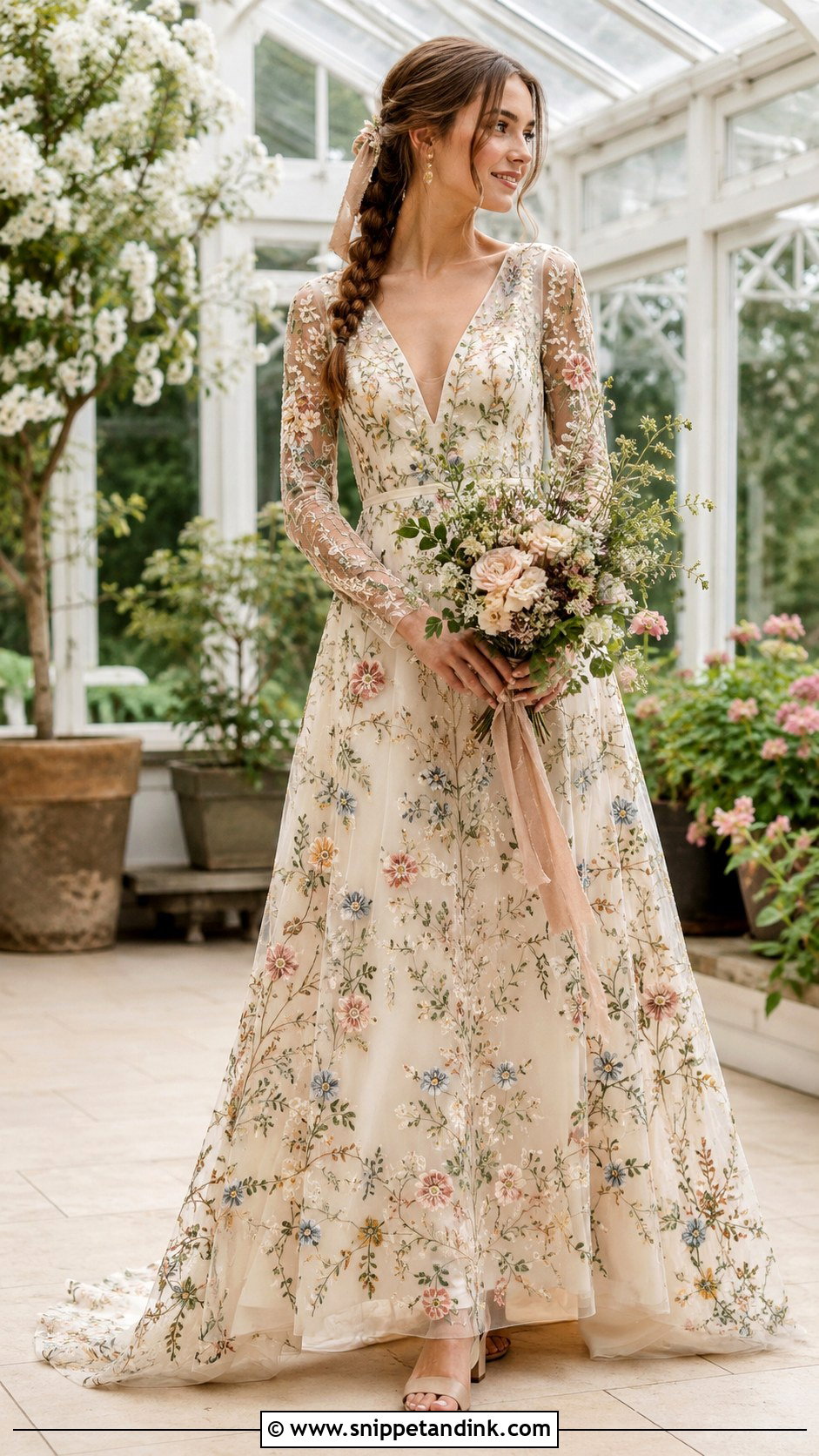 Boho Wedding Dress With Floral Embroidery - Snippet and Ink - 20 Boho Vintage Wedding Dress Ideas