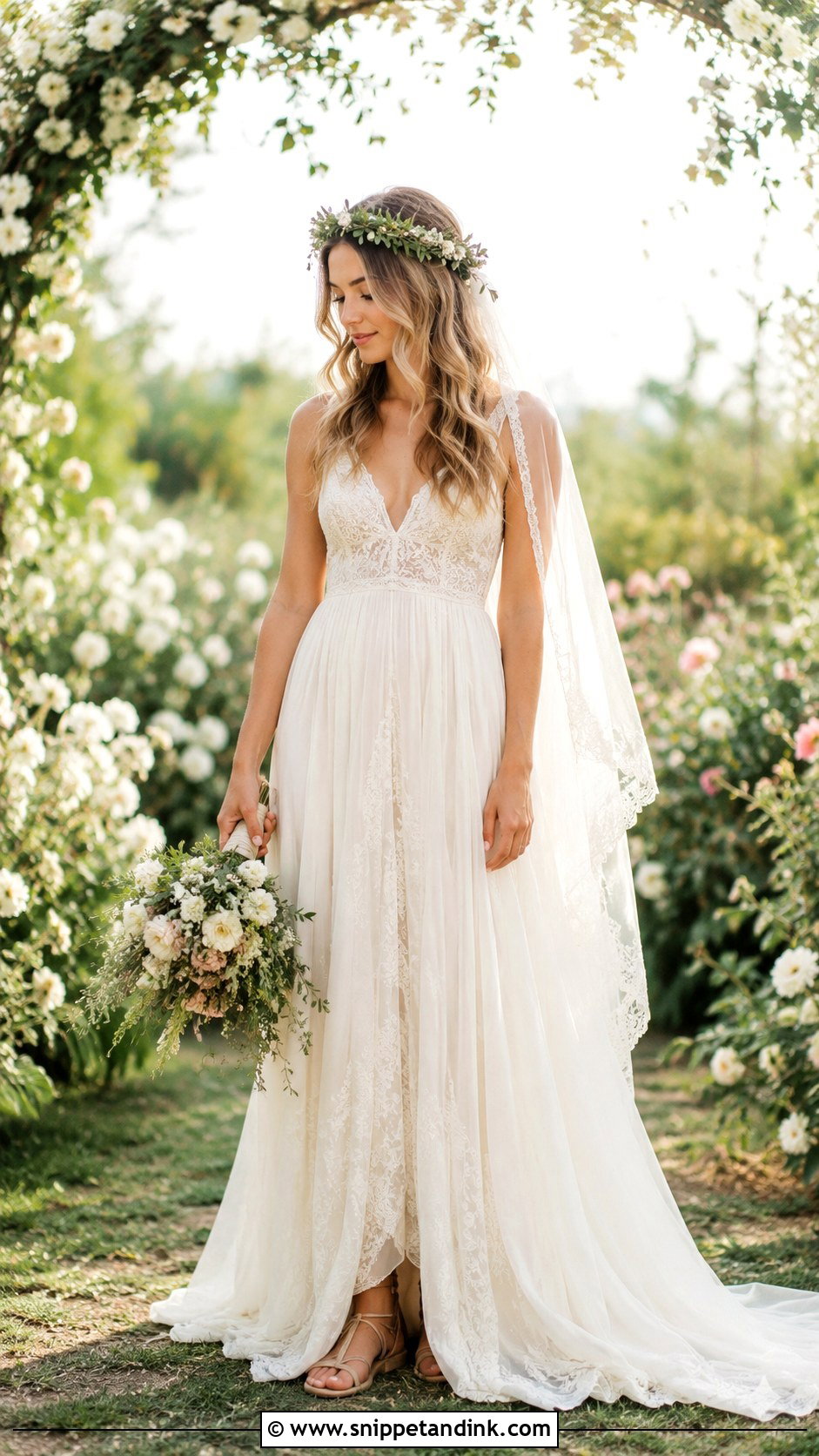 Boho Wedding Dress With Flower Crown - Snippet and Ink - 25 Vintage Hippie Wedding Dress Ideas