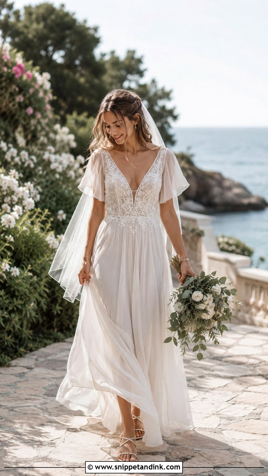 Boho Wedding Dress With Flutter Sleeves - Snippet and Ink - 20 Boho Vintage Wedding Dress Ideas