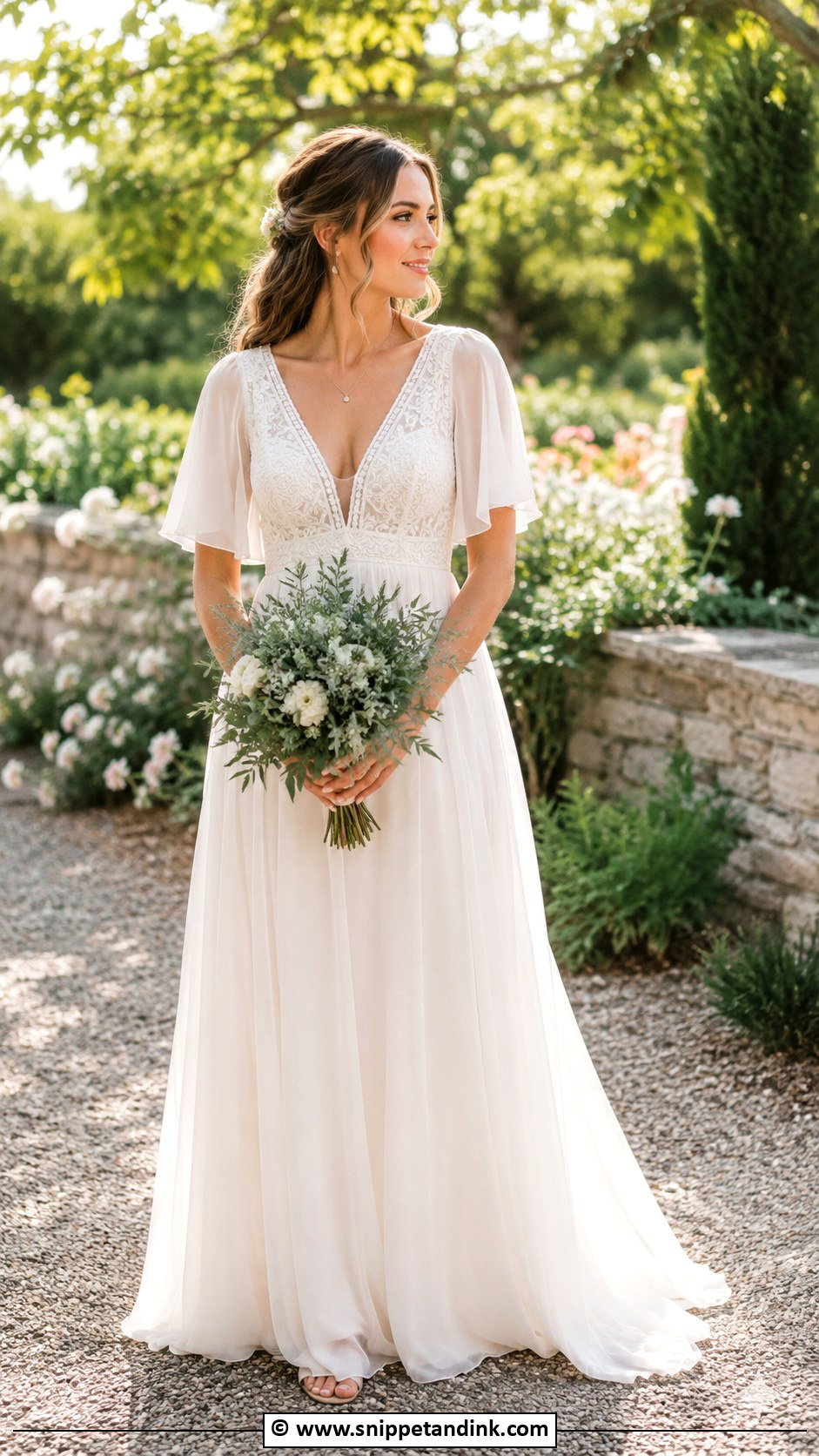 Boho Wedding Dress With Flutter Sleeves - Snippet and Ink - 30 Boho Wedding Dresses