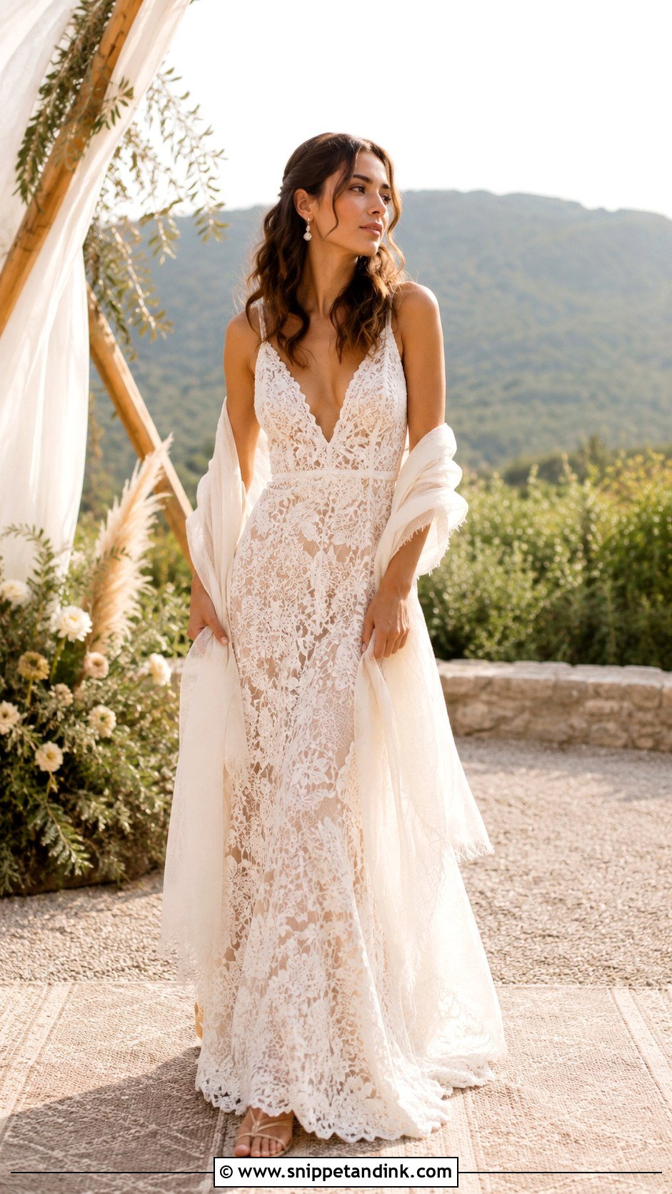 Boho Wedding Dress With Gauze Scarf - Snippet and Ink - 30 Wedding Dress with Scarf Ideas