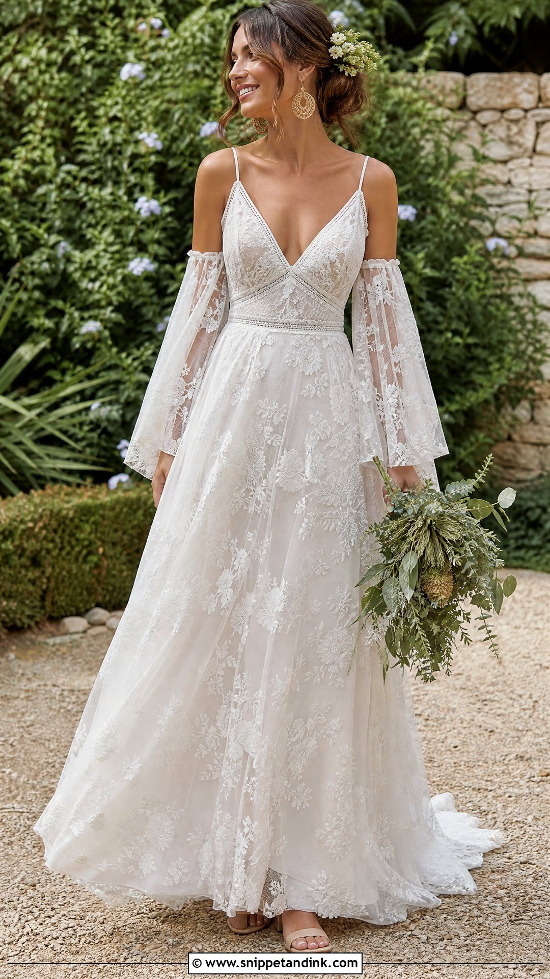 Boho Wedding Dress With Removable Bell Sleeves - Snippet and Ink - 20 Wedding Dress with Removable Sleeves
