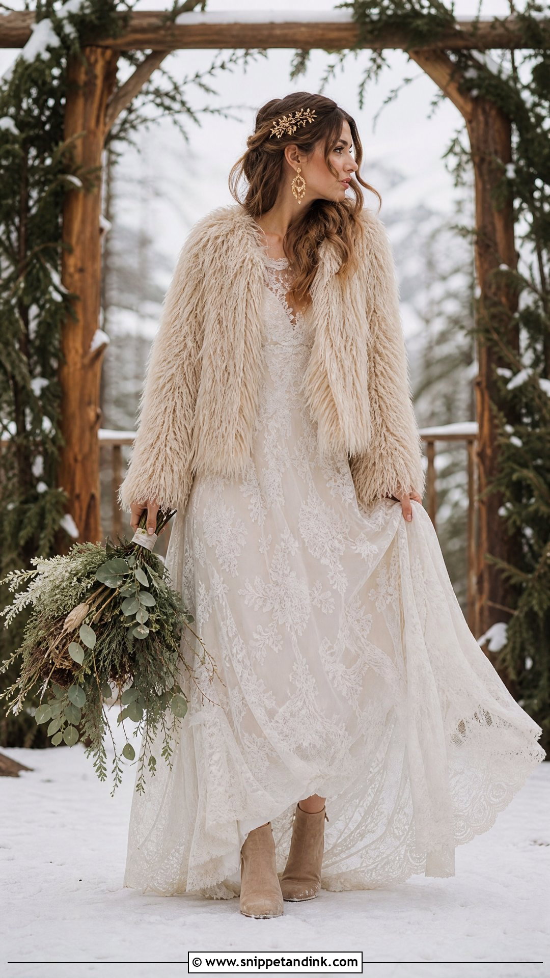 Boho Wedding Dress With Shaggy Fur Coat - Snippet and Ink - 20 Wedding Dress with Fur Coat Ideas