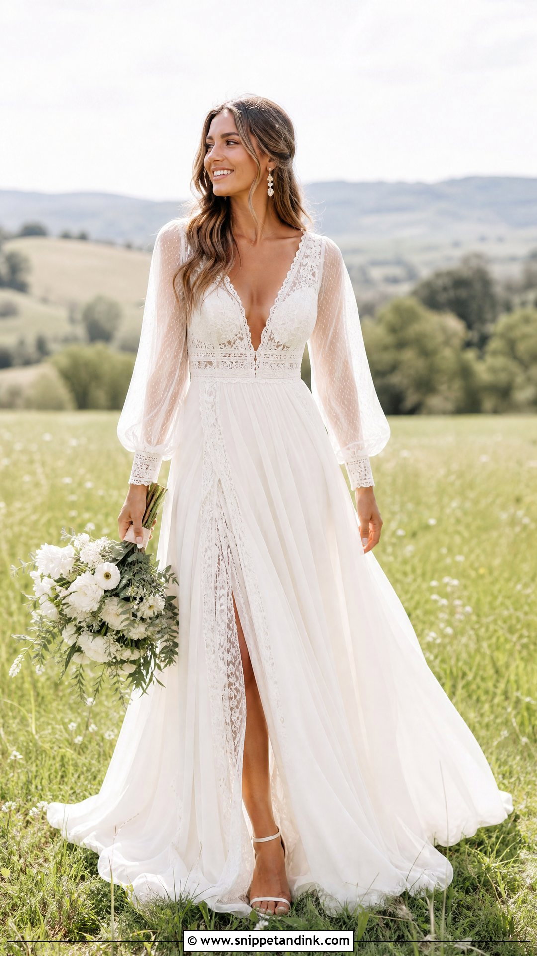 Boho Wedding Dress With Sheer Bishop Sleeves - Snippet and Ink - 20 Wedding Dress with Sheer Sleeves