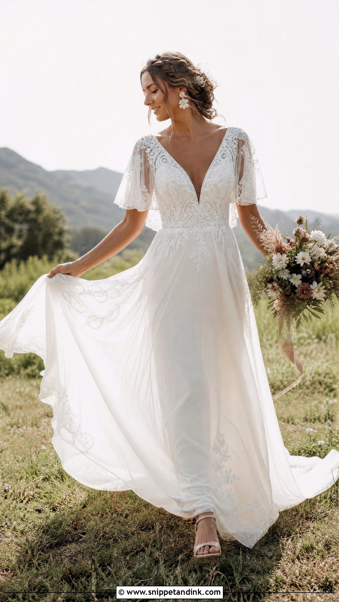 Boho Wedding Dress With Sweep Train - Snippet and Ink - 20 Wedding Dresses with Train