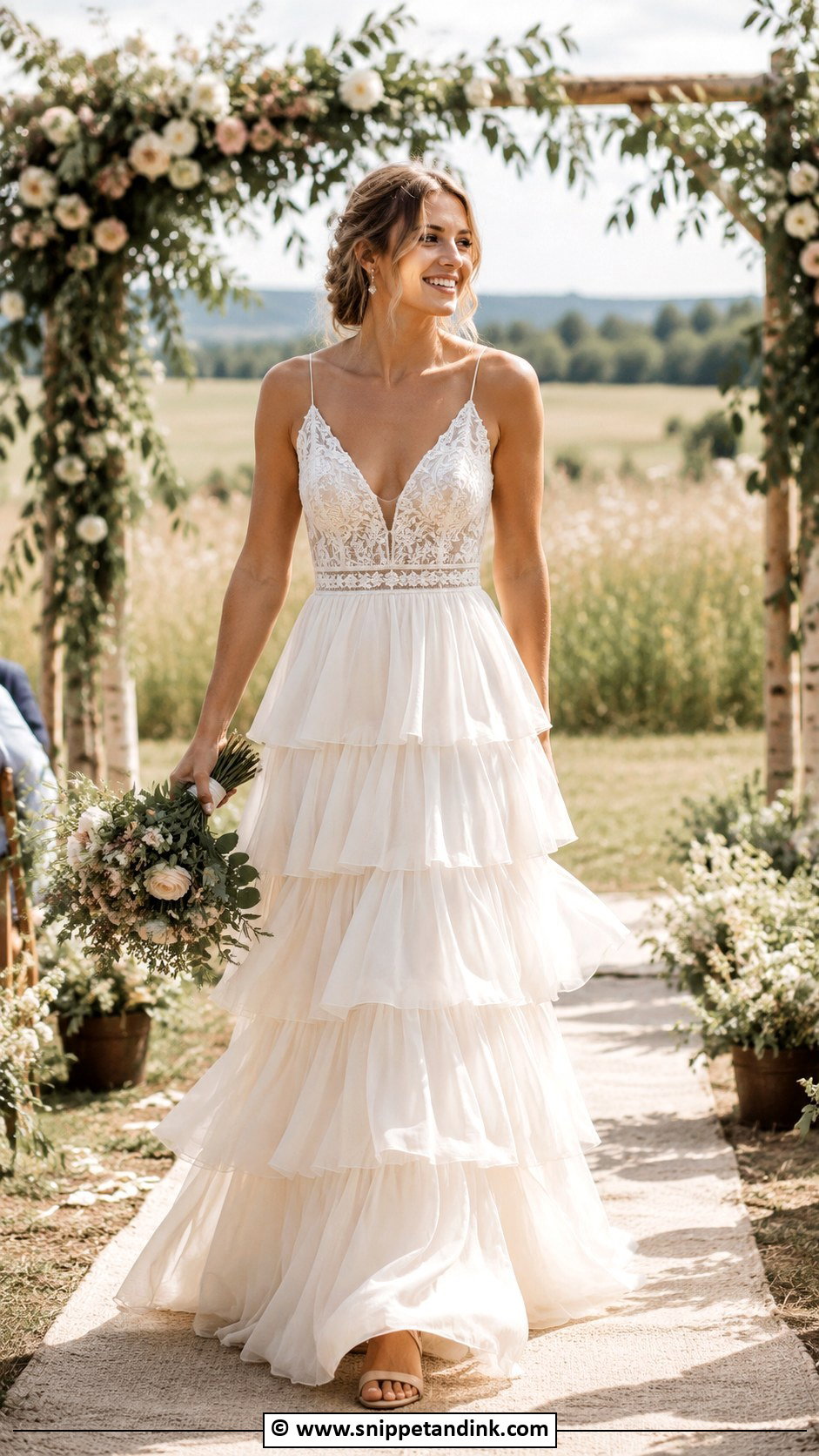 Boho Wedding Dress With Tiered Skirt - Snippet and Ink - 25 Boho Chic Wedding Dress Ideas