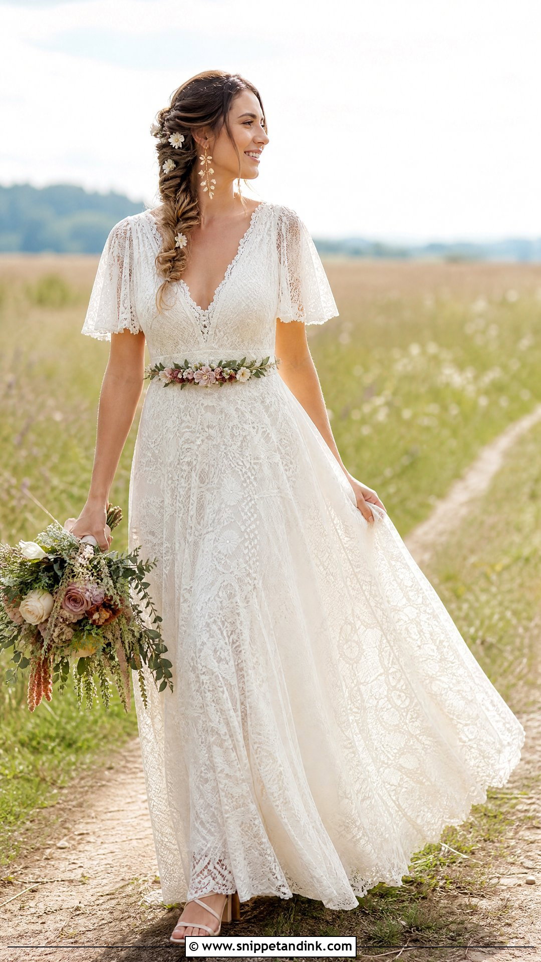 Boho Wedding Dress with Floral Belt - Snippet and Ink - 20 Wedding Dress with Belt Ideas