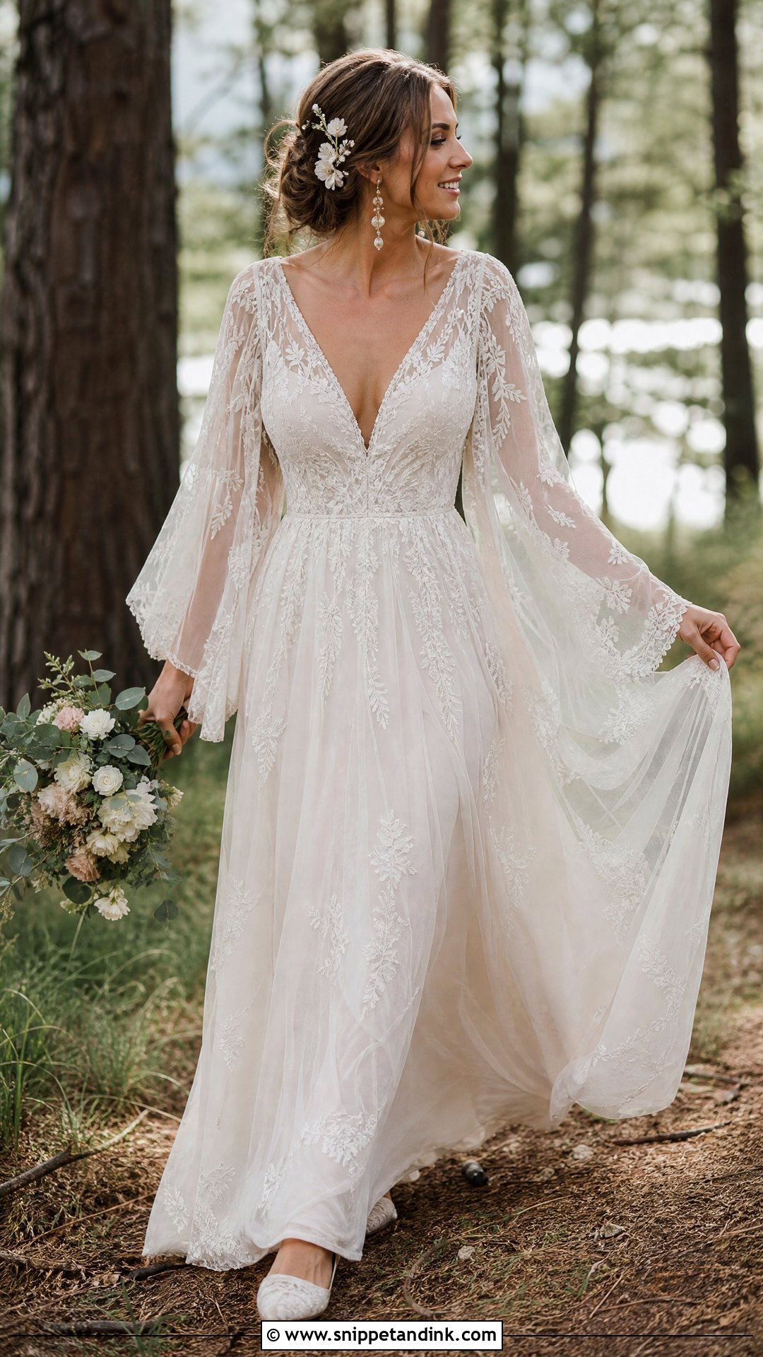 Boho Wedding Dress with Mesh Sleeves - Snippet and Ink - 20 Wedding Dress with Mesh Sleeves