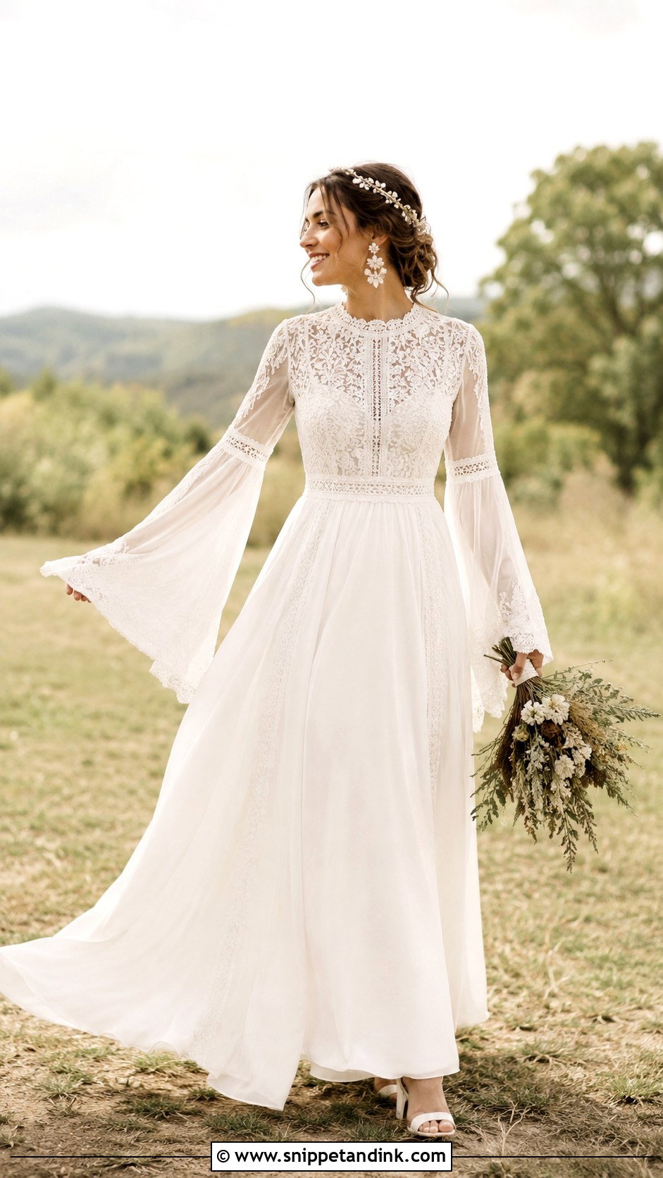 Boho Wedding Gown With Bell Sleeves - Snippet and Ink - 20 Modest Wedding Gowns with Sleeves