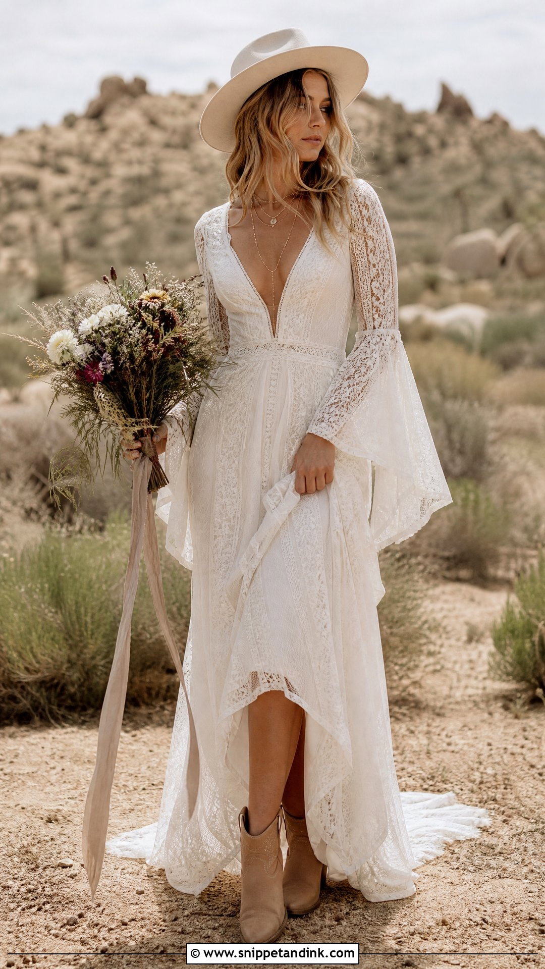 Boho Western Bridal Dress With Bell Sleeves - Snippet and Ink - 25 Western Bridal Dresses