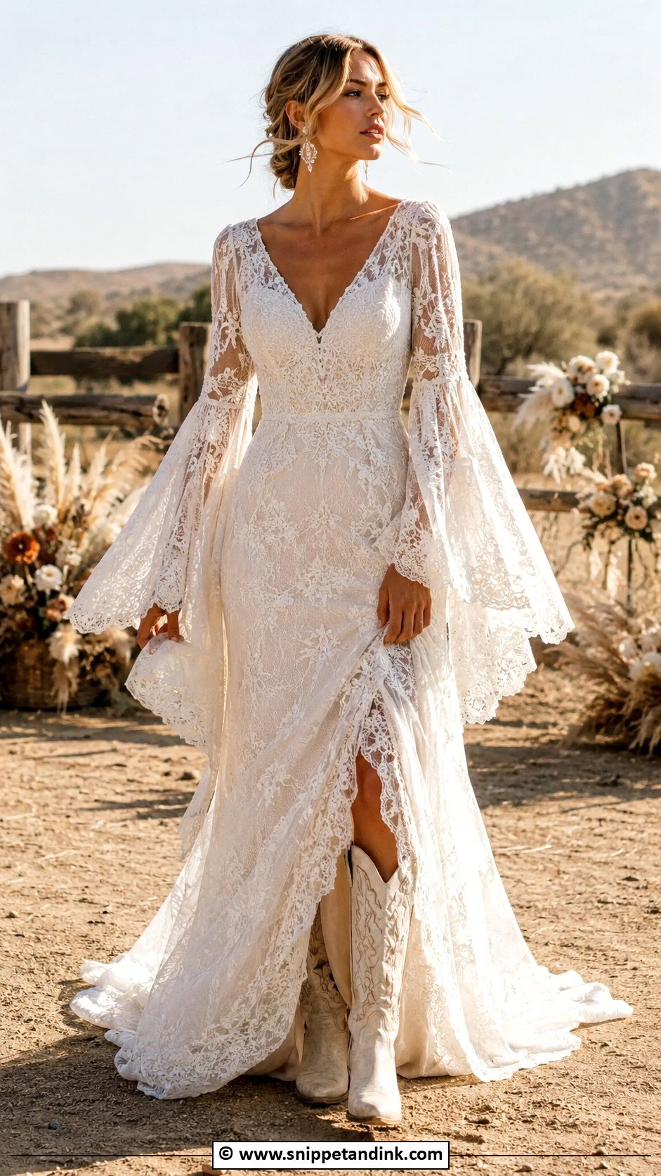 Boho Western Wedding Dress With Bell Sleeves - Snippet and Ink - 25 Boho Western Wedding Dress Ideas