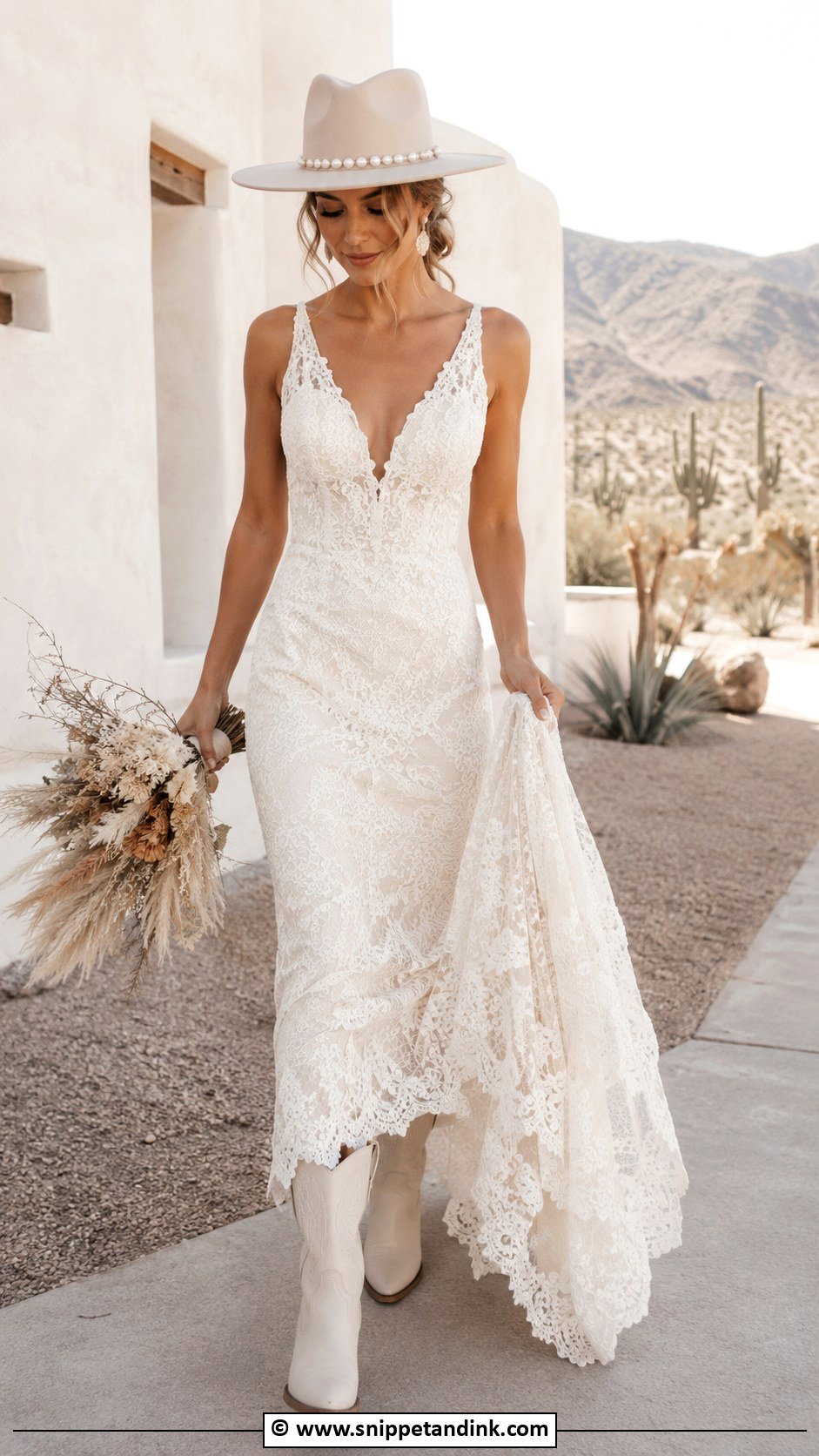 Boho Western Wedding Dress With Bridal Hat - Snippet and Ink - 25 Boho Western Wedding Dress Ideas