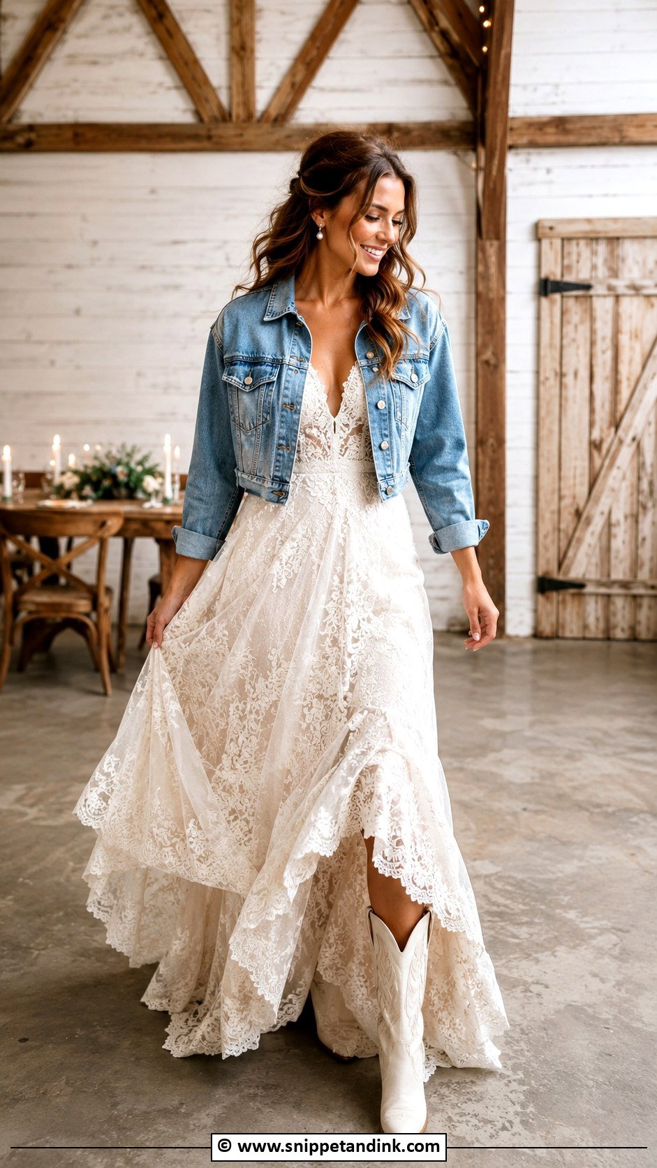 Boho Western Wedding Dress With Denim Jacket - Snippet and Ink - 25 Boho Western Wedding Dress Ideas