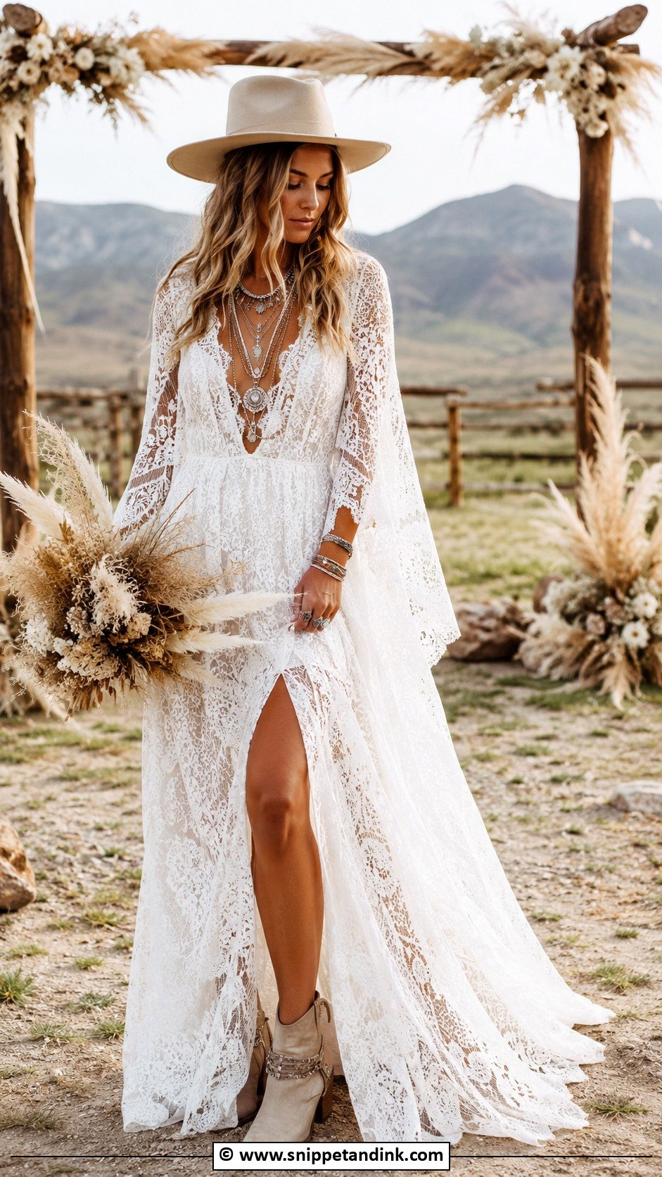 Boho Western Wedding Dress With Hat - Snippet and Ink - 35 Western Wedding Dresses