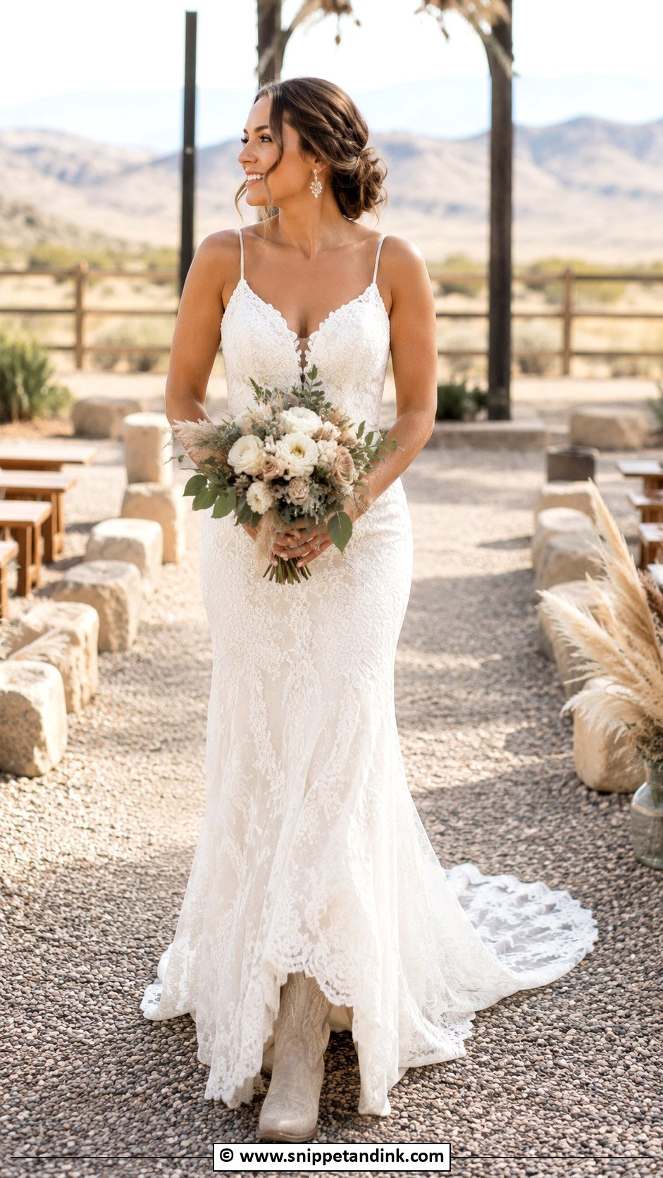 Boho Western Wedding Dress With Lace Train - Snippet and Ink - 25 Boho Western Wedding Dress Ideas