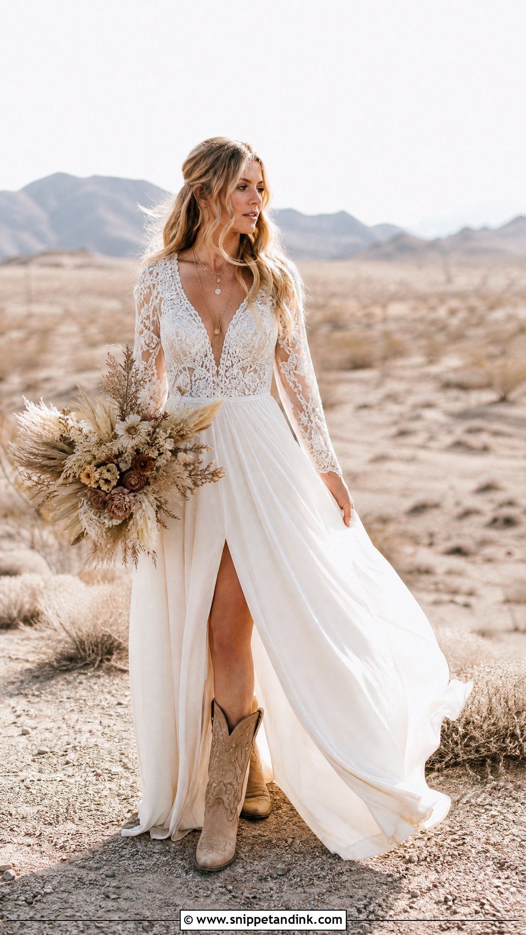 Boho Western Wedding Dress With Tan Cowboy Boots - Snippet and Ink - 20 Western Wedding Dresses with Boots