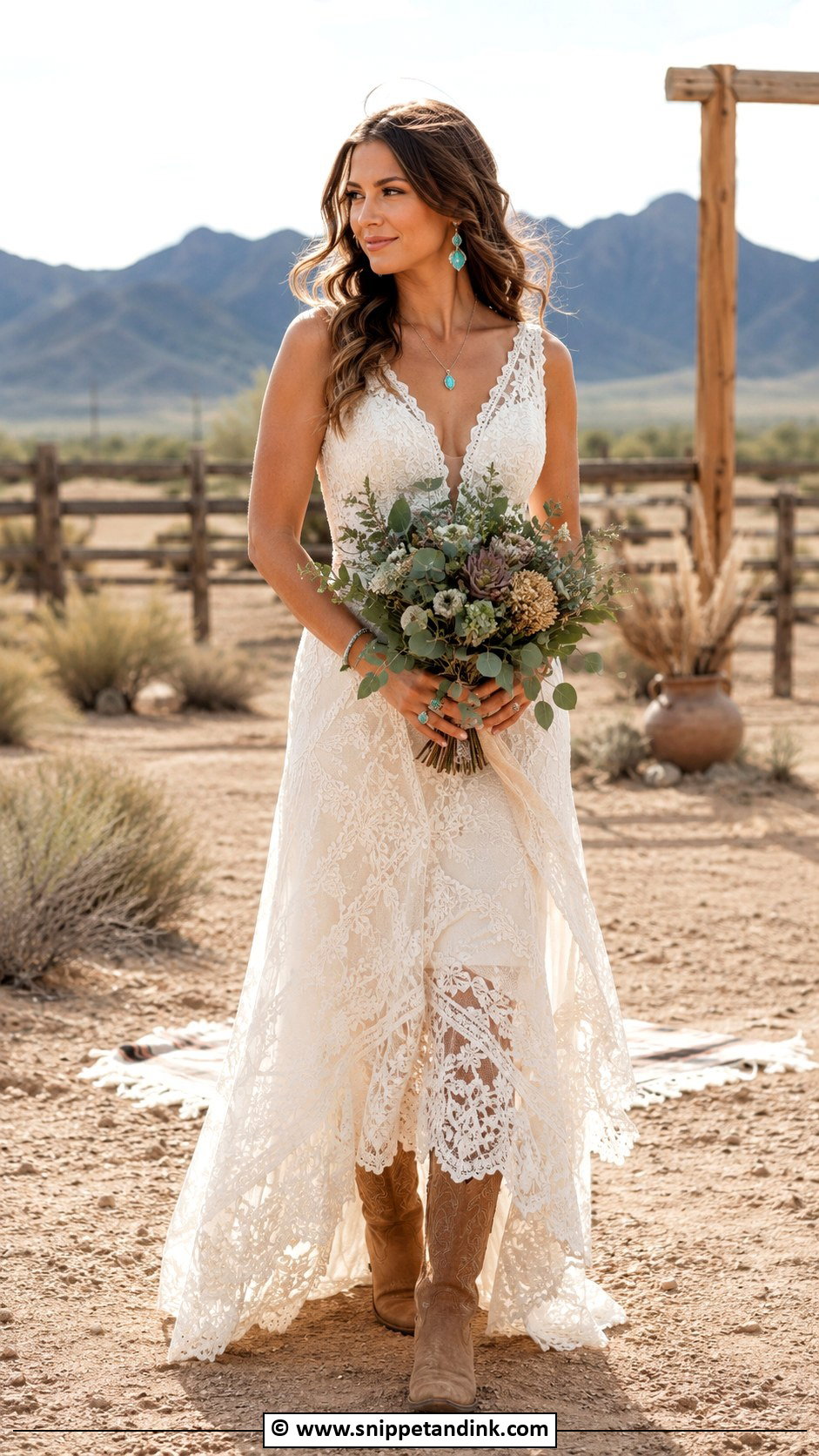 Boho Western Wedding Dress With Turquoise Jewelry - Snippet and Ink - 25 Boho Western Wedding Dress Ideas