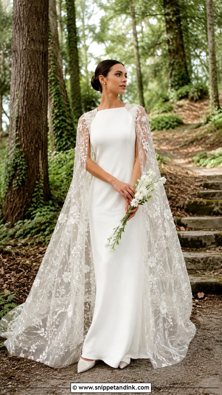 Botanical Cape Sleeve Wedding Dress - Snippet and Ink - 20 Botanical Wedding Dress Ideas