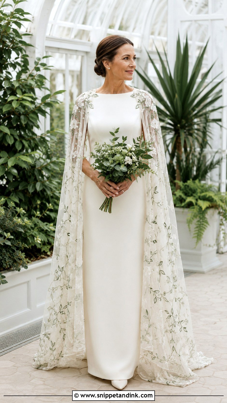 Botanical Embroidered Wedding Gown With Cape Sleeves - Snippet and Ink - 20 Embroidered Wedding Gown Ideas
