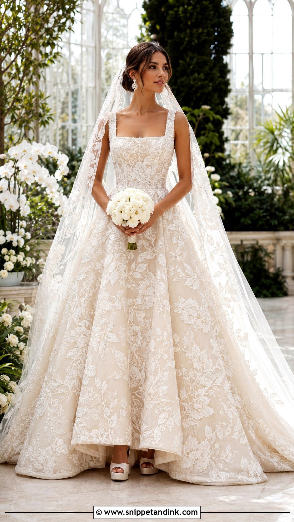 Botanical Lace Ball Gown Wedding Dress - Snippet and Ink - 20 Nature Inspired Wedding Dress Ideas