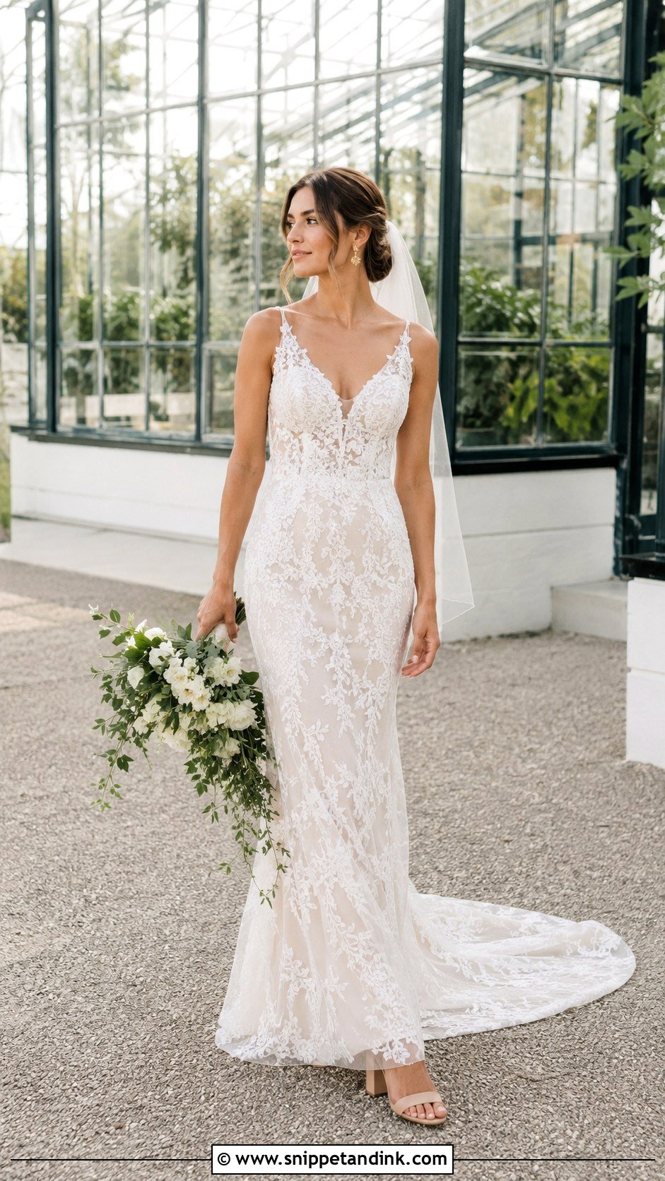Botanical Lace Garden Party Wedding Dress With Nude Sandals - Snippet and Ink - 20 Garden Party Wedding Dress the Bride Ideas