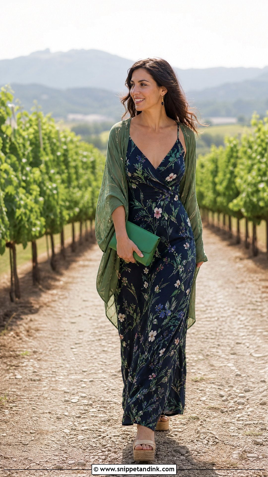 Botanical Print Maxi Winery Wedding Dress - Snippet and Ink - 20 Winery Wedding Dress Ideas