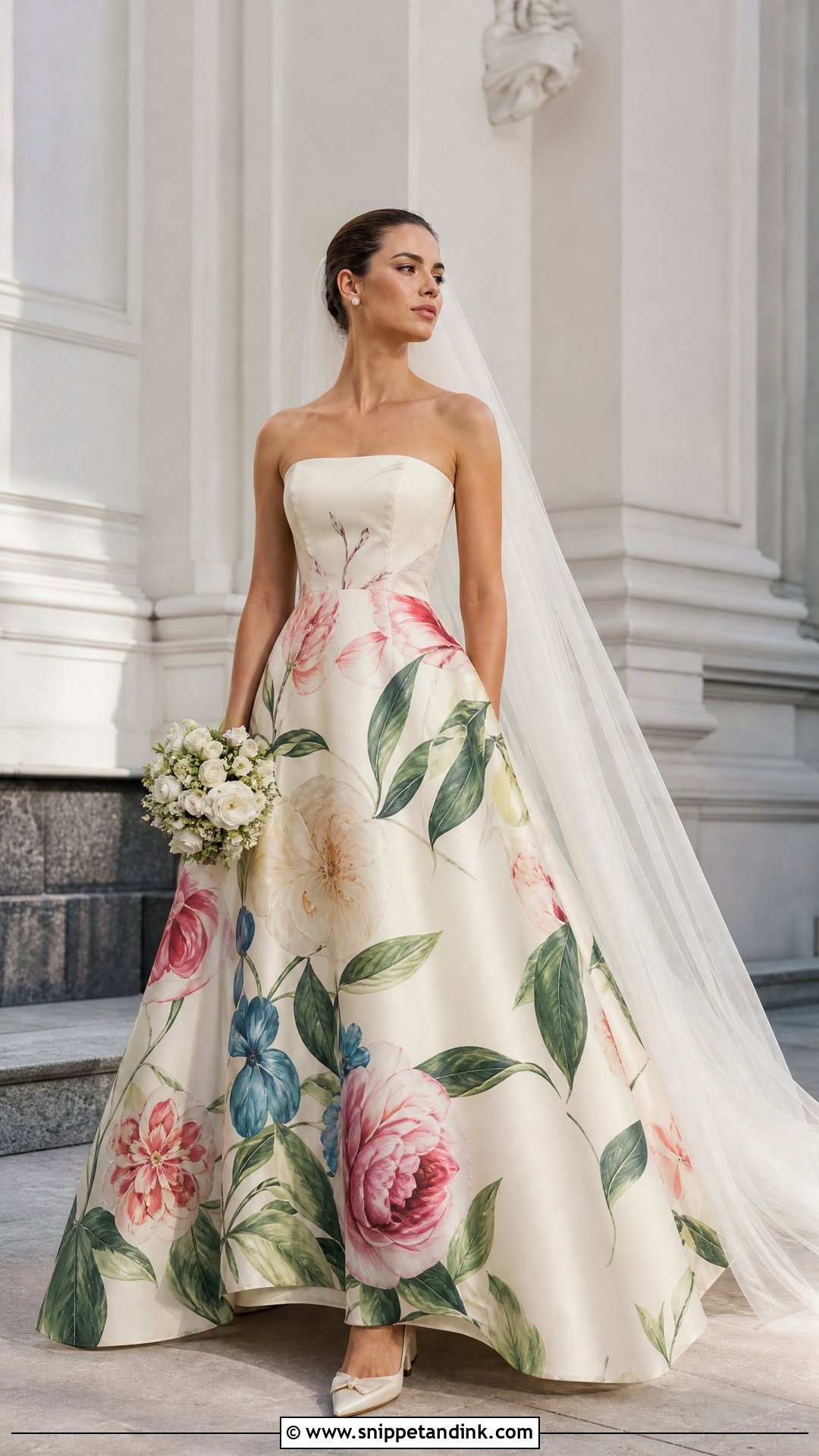 Botanical Print Wedding Dress With Bold Flowers - Snippet and Ink - 20 Wedding Dress with Colorful Flowers
