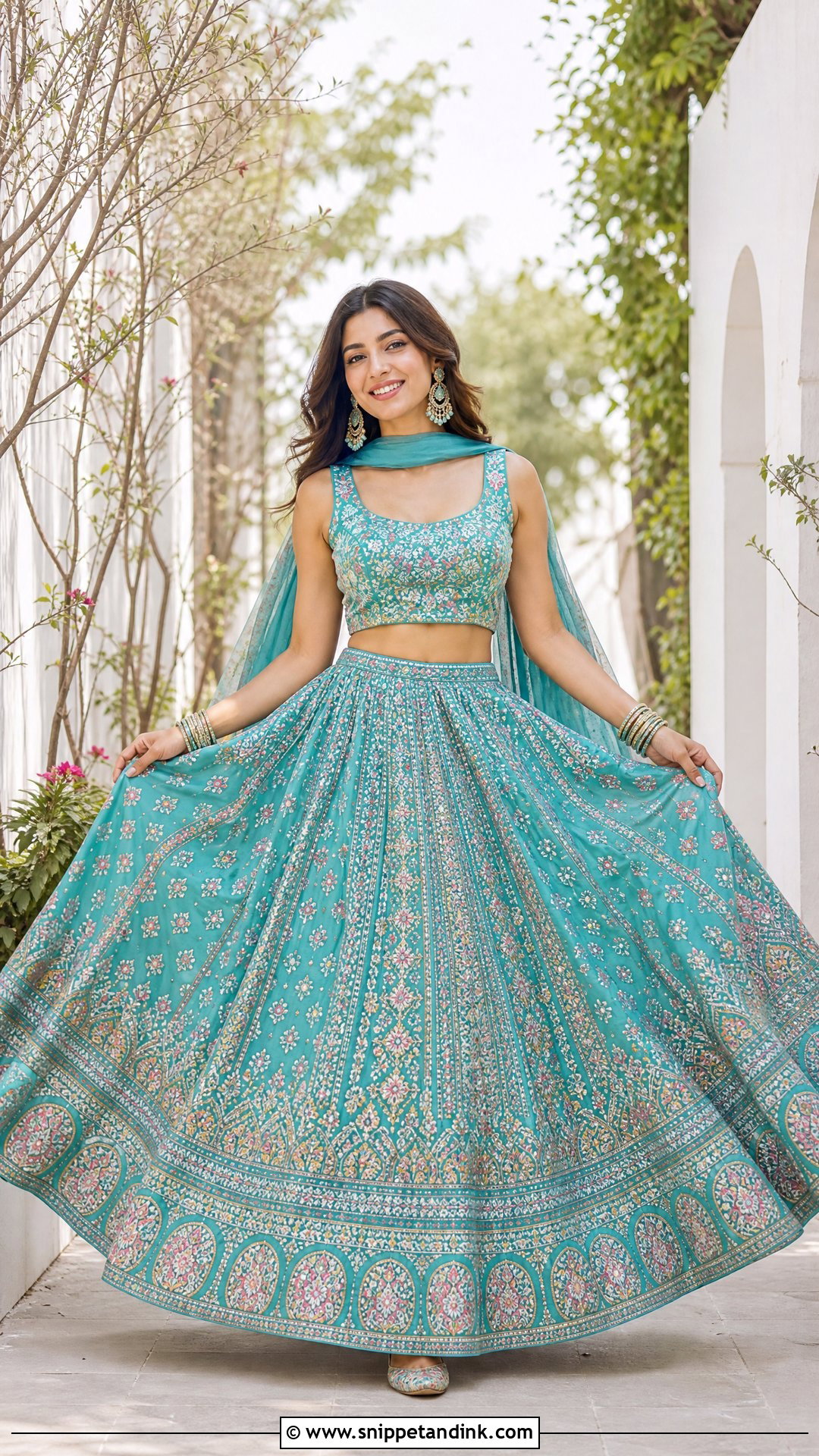 Both Hands on Skirt Lengha Pose - Snippet and Ink - 25 Aesthetic Lengha Poses Ideas